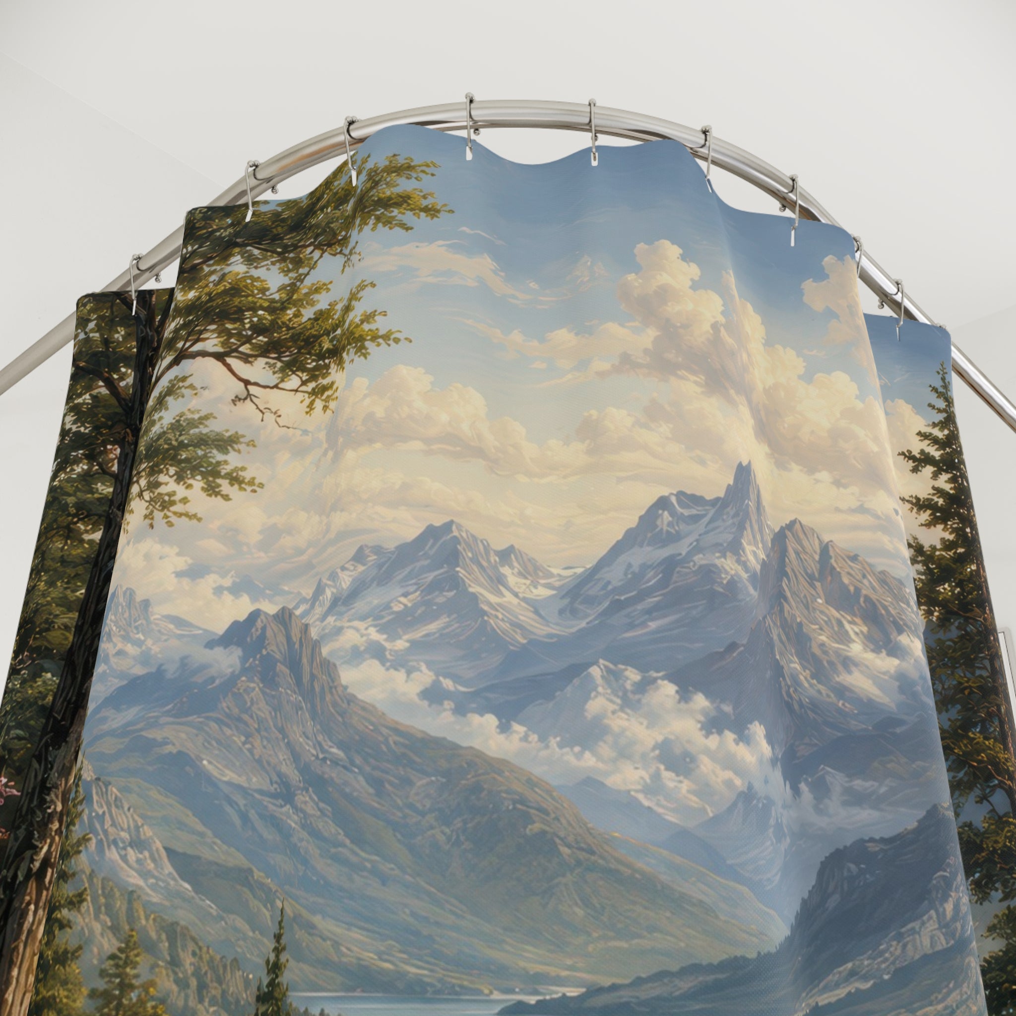 Mountain Lake Shower Curtain: Scenic Garden