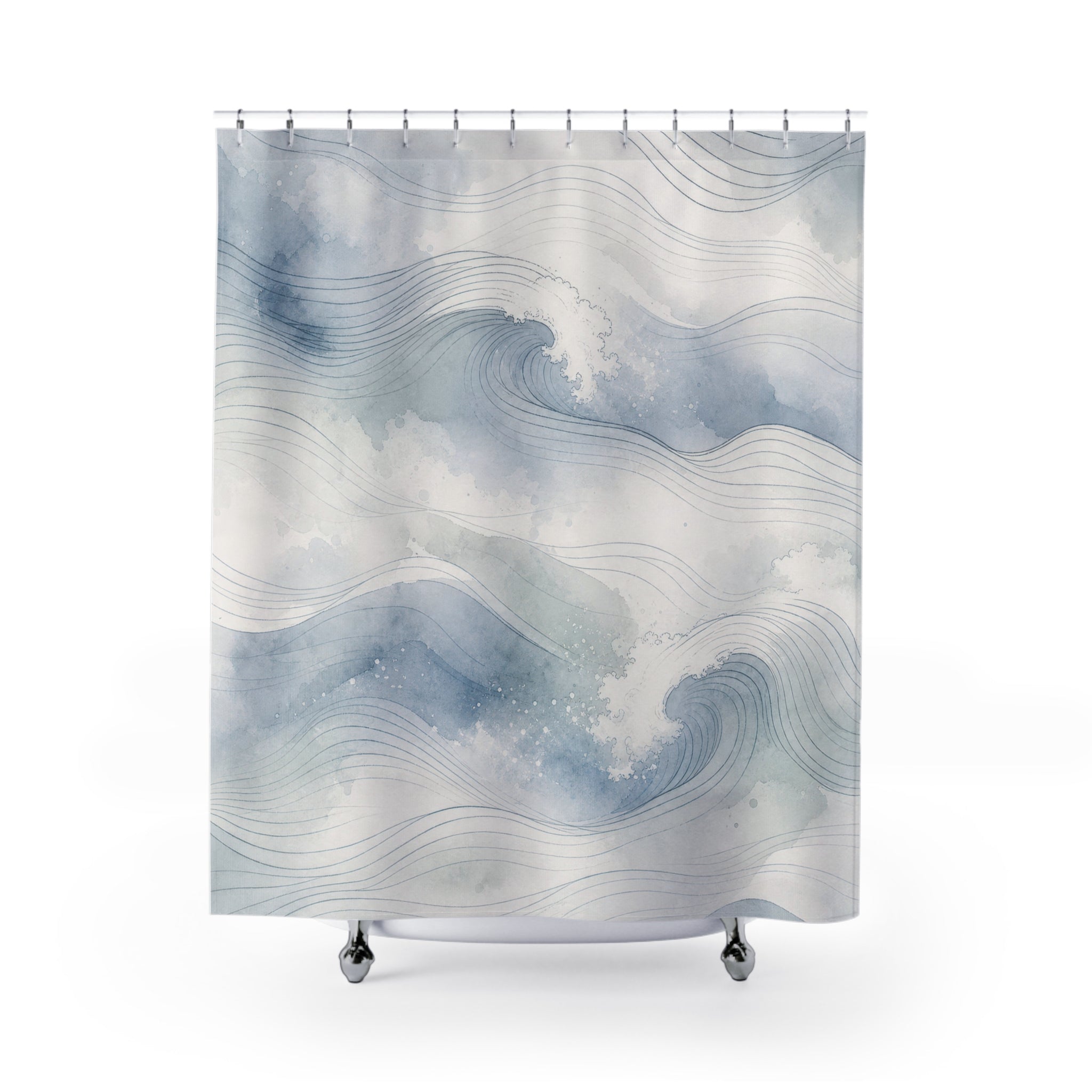 Coastal Line Art Shower Curtain