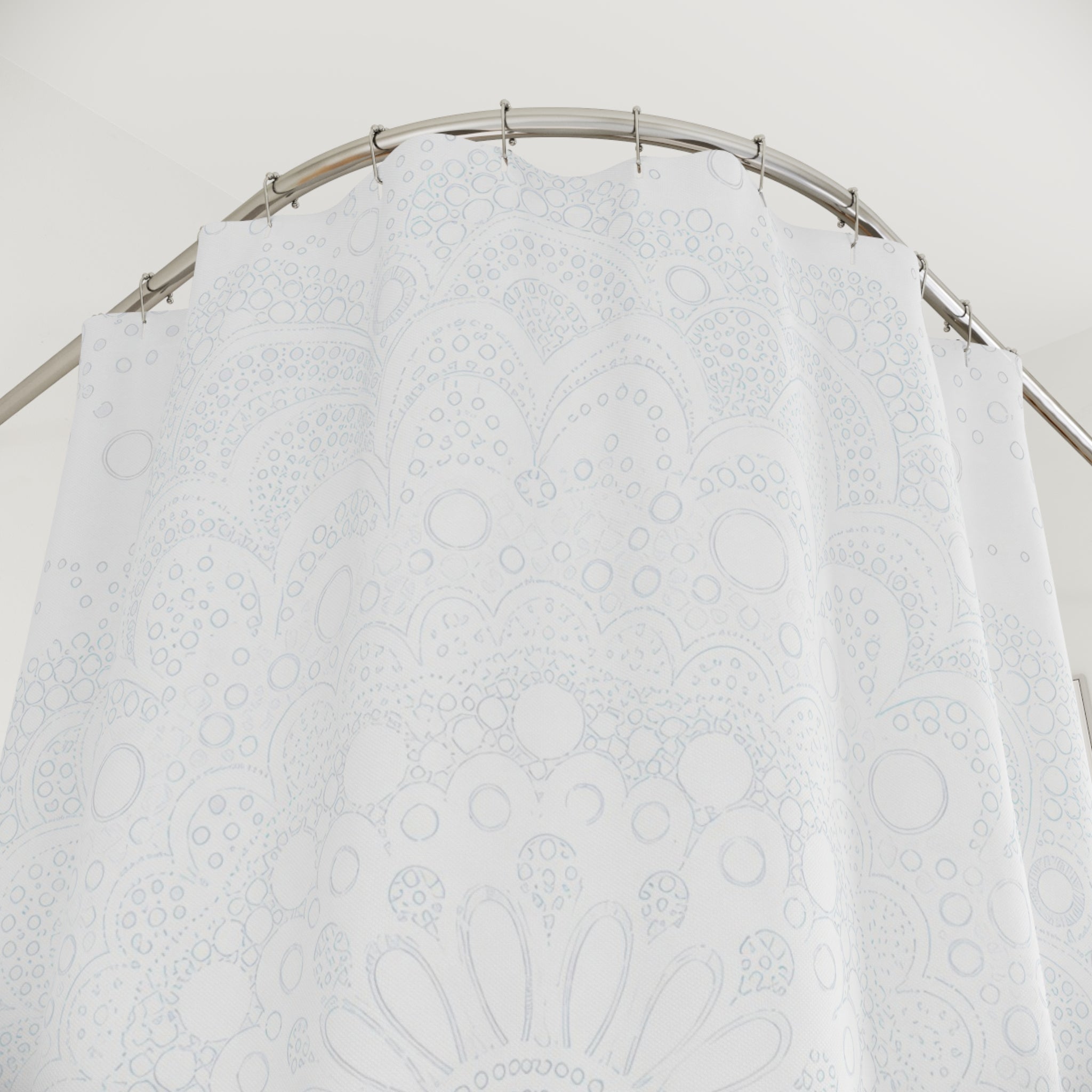 White Boho Shower Curtain, Mandala Bath Decor, Faint Medallion Pattern, Minimal Guest Bathroom Decor, Soft Spa White Style, White Style