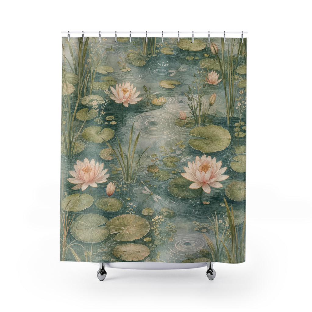 Lily Pad Pond Watercolor Shower Curtain