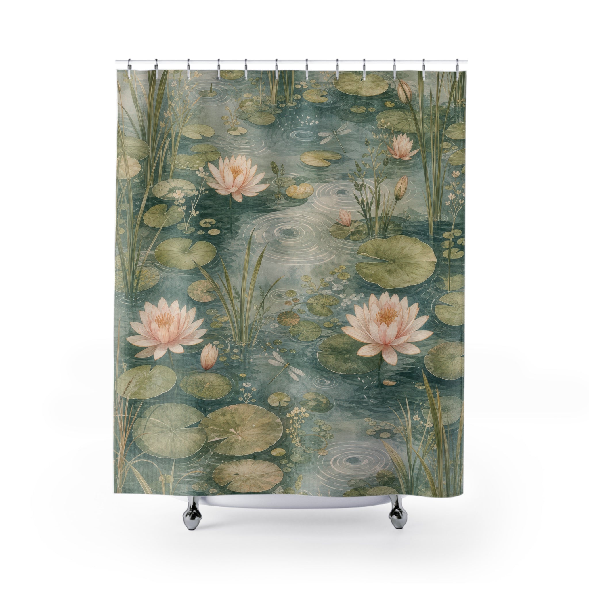 Lily Pad Pond Watercolor Shower Curtain