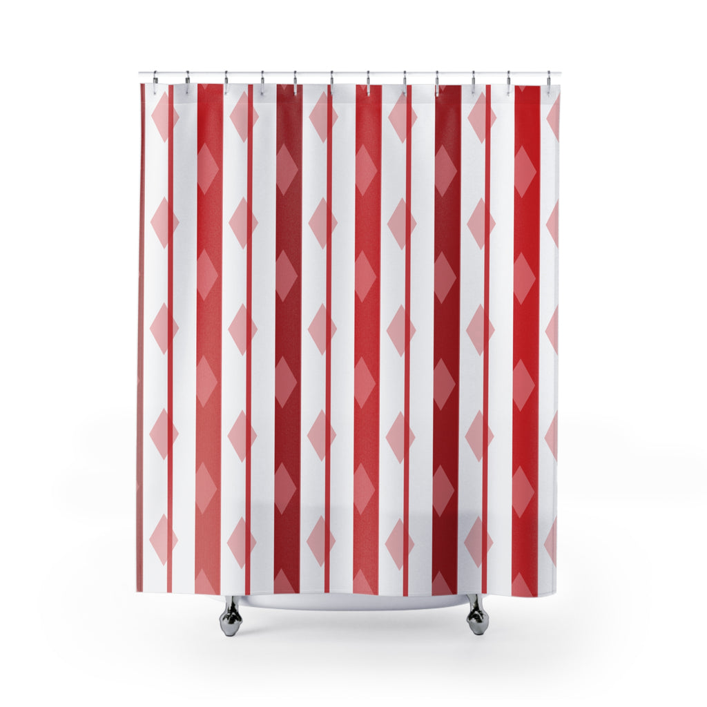 Red White Harlequin Pinstripe Shower Curtain