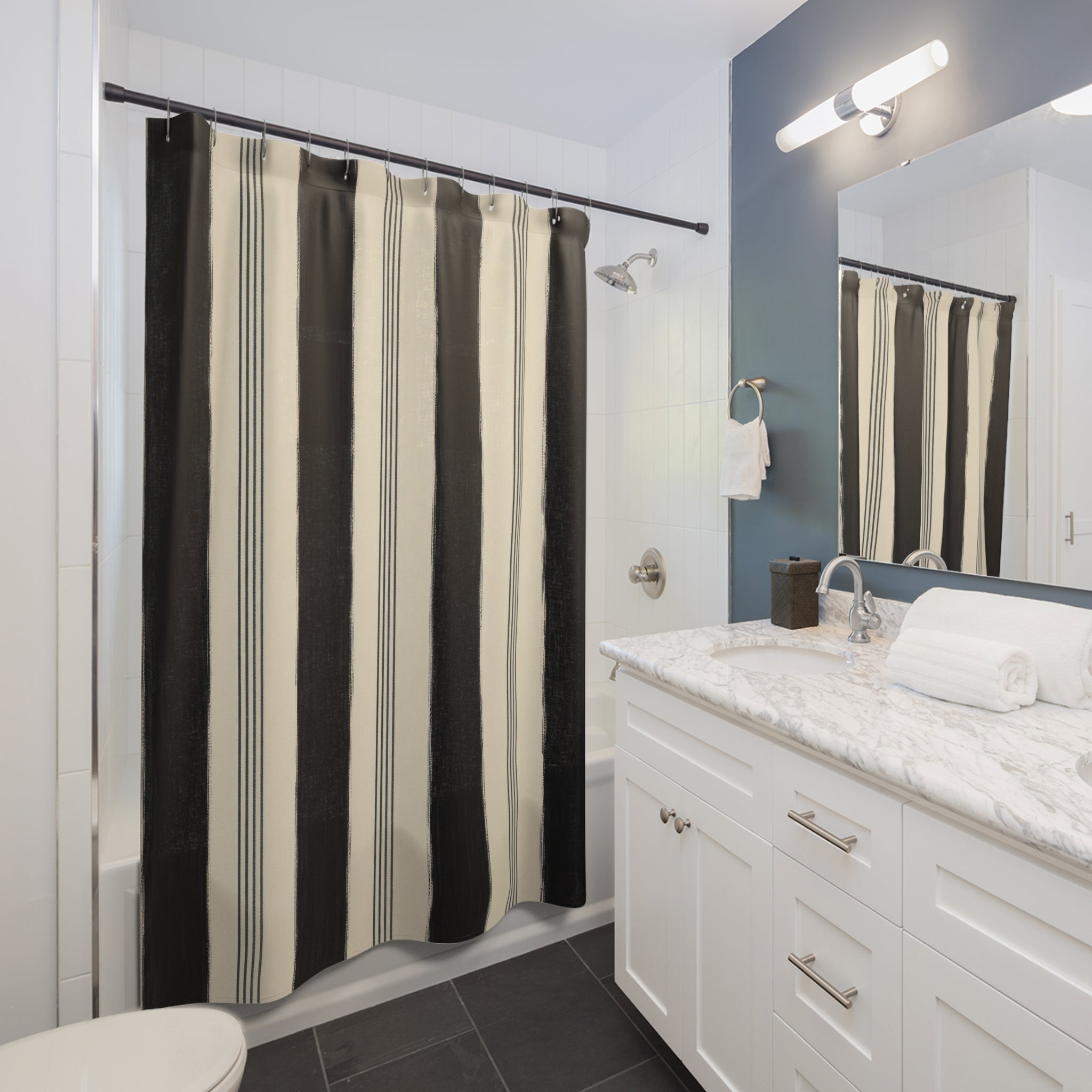 Ivory White Cabana Pinstripe Shower Curtain
