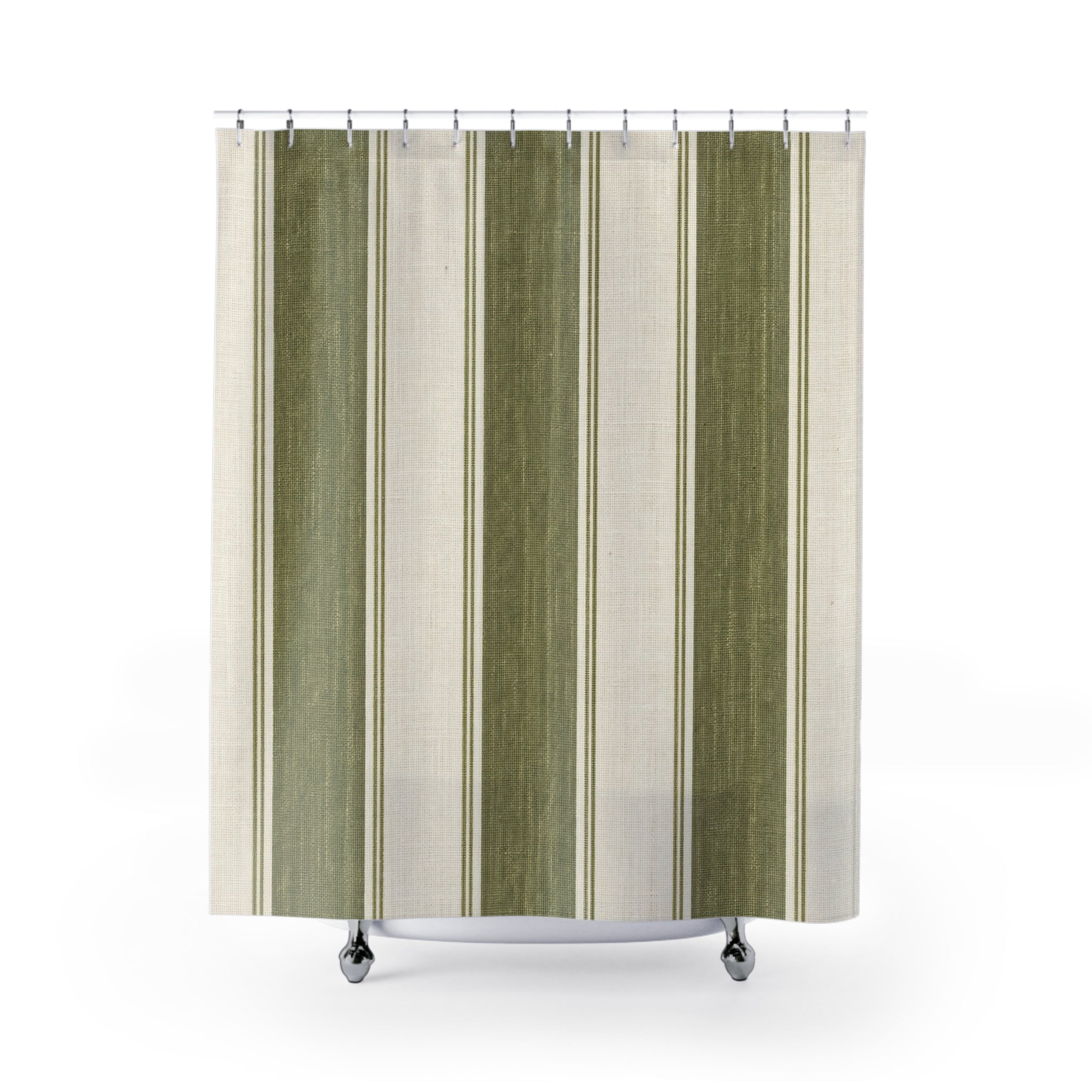 Olive Ivory Stripe Shower Curtain