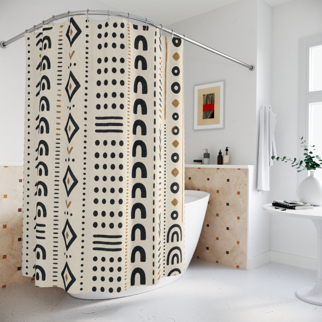 Black White Boho Mudcloth Striped Vertical Stripe Shower Curtain