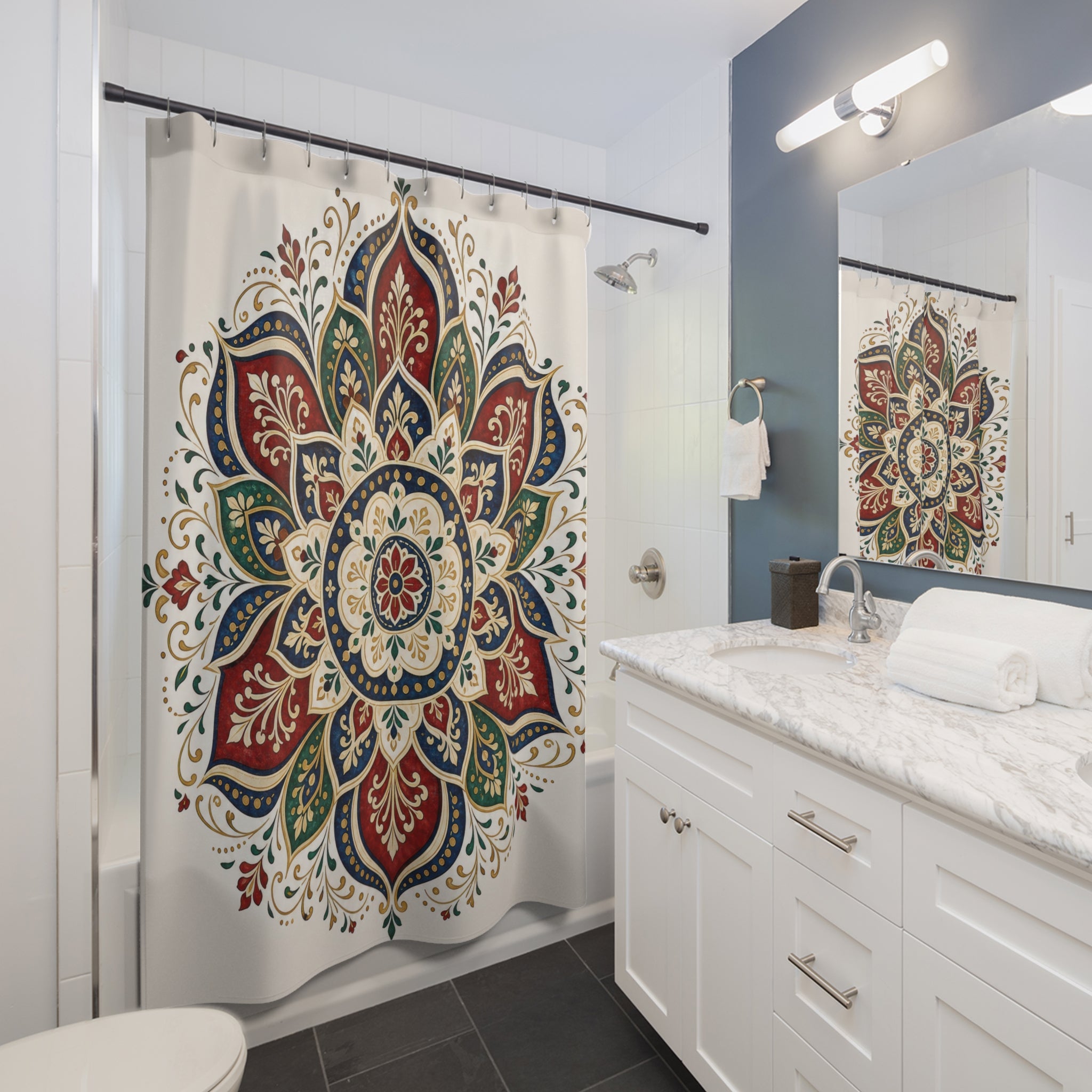 Red Green Jewel Medallion Shower Curtain