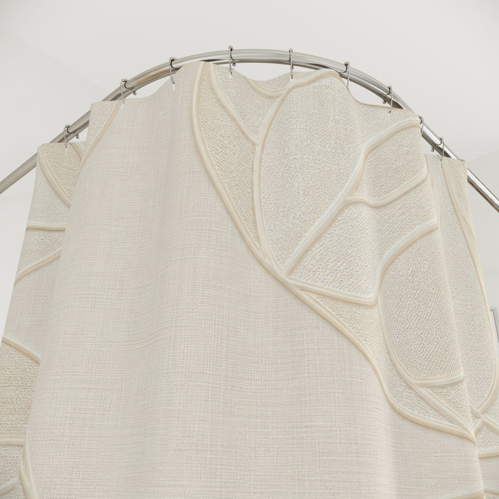 Cream Shower Curtain, Minimal Botanical Bath Decor, Beige Leaf Line Art Pattern, Elegant Neutral Guest Bathroom Decor, Soft Modern Style