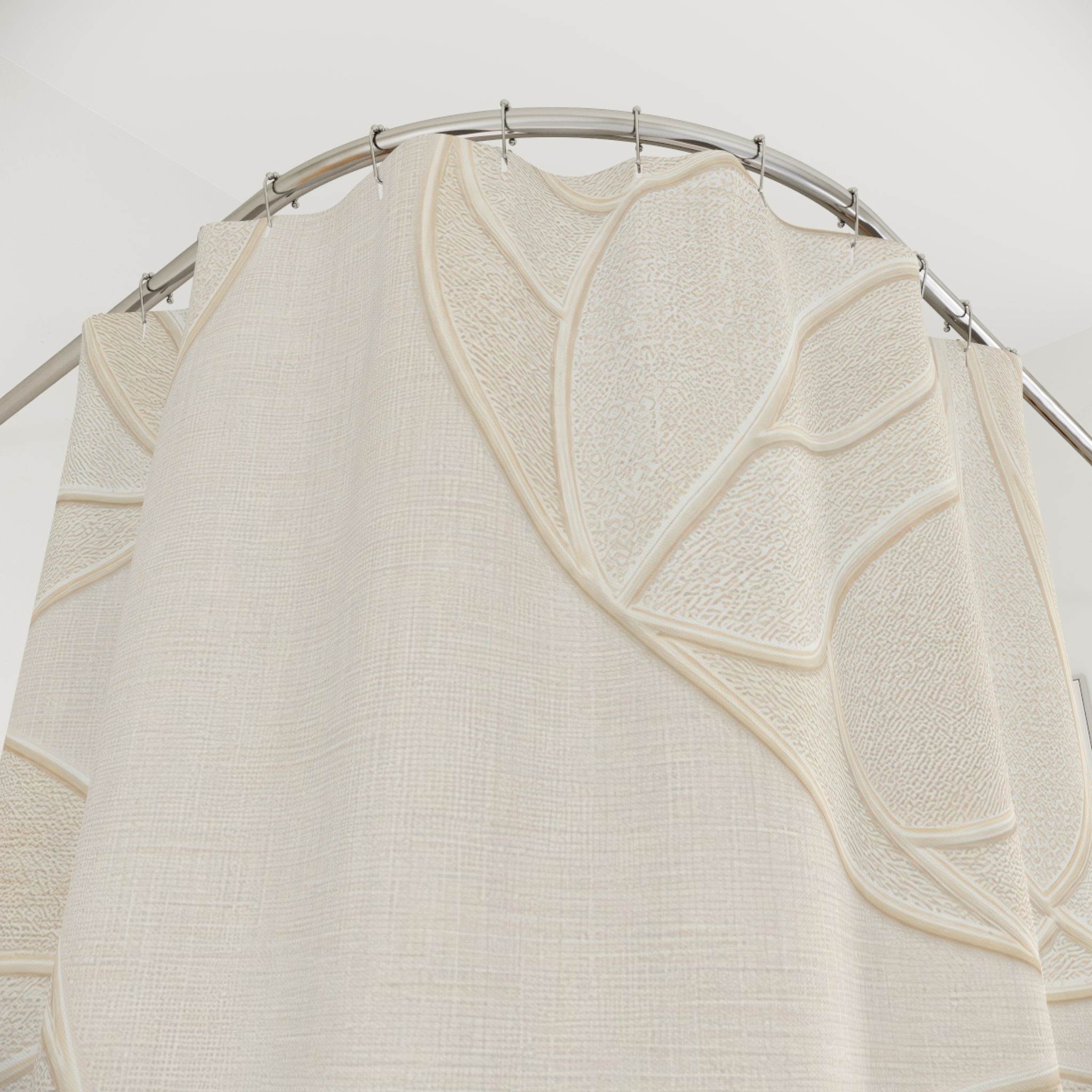 Cream Shower Curtain, Minimal Botanical Bath Decor, Beige Leaf Line Art Pattern, Elegant Neutral Guest Bathroom Decor, Soft Modern Style