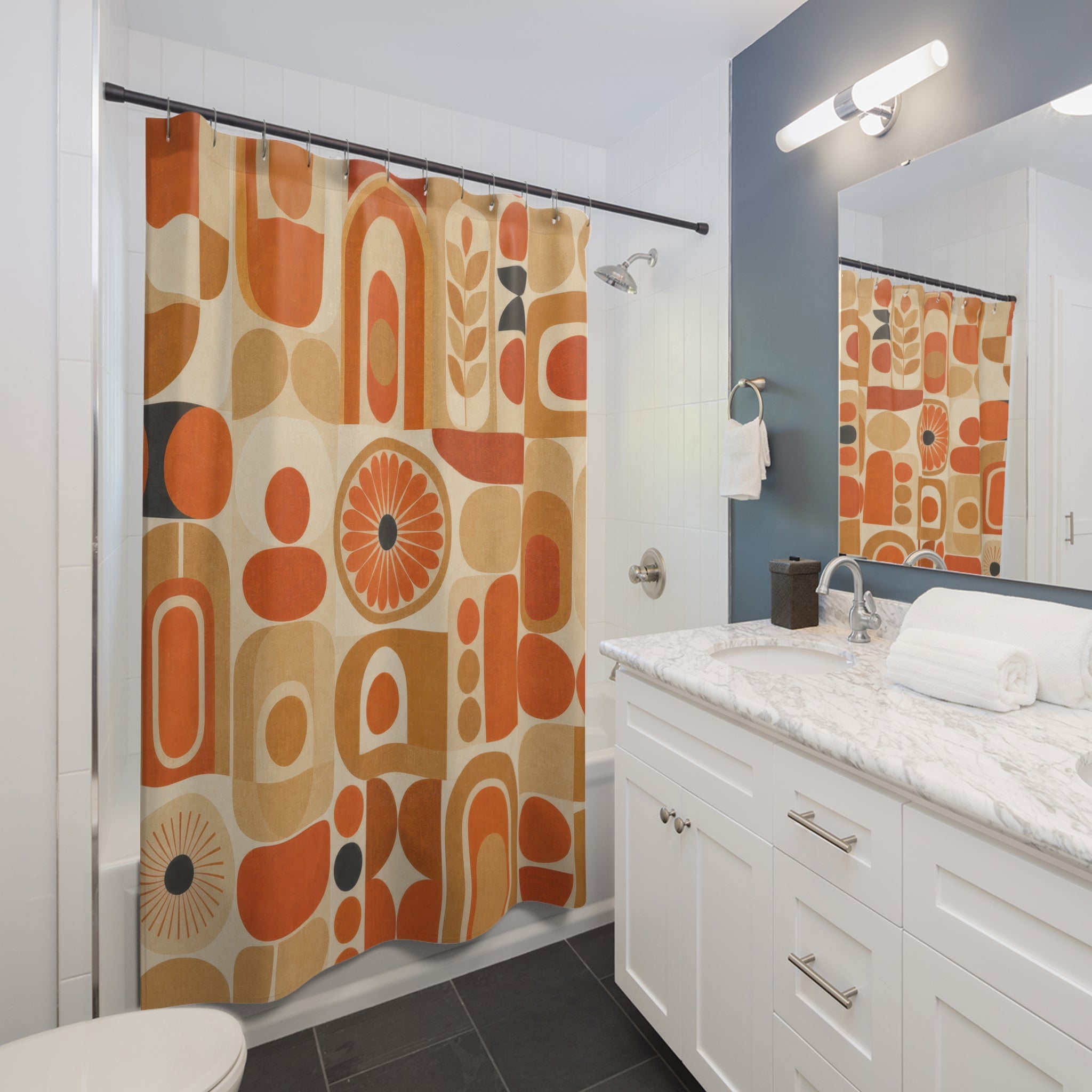 Orange Retro Shower Curtain