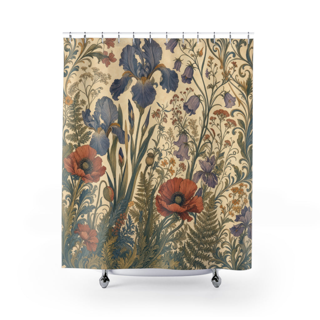 Emerald Art Nouveau Wildflower Shower Curtain