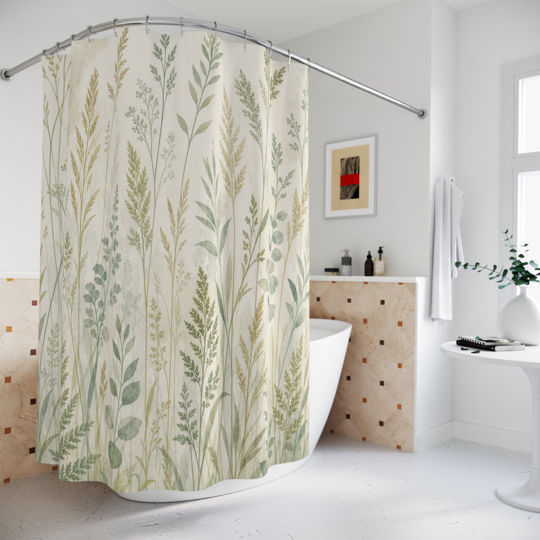 Wild Grass Meadow Print Shower Curtain
