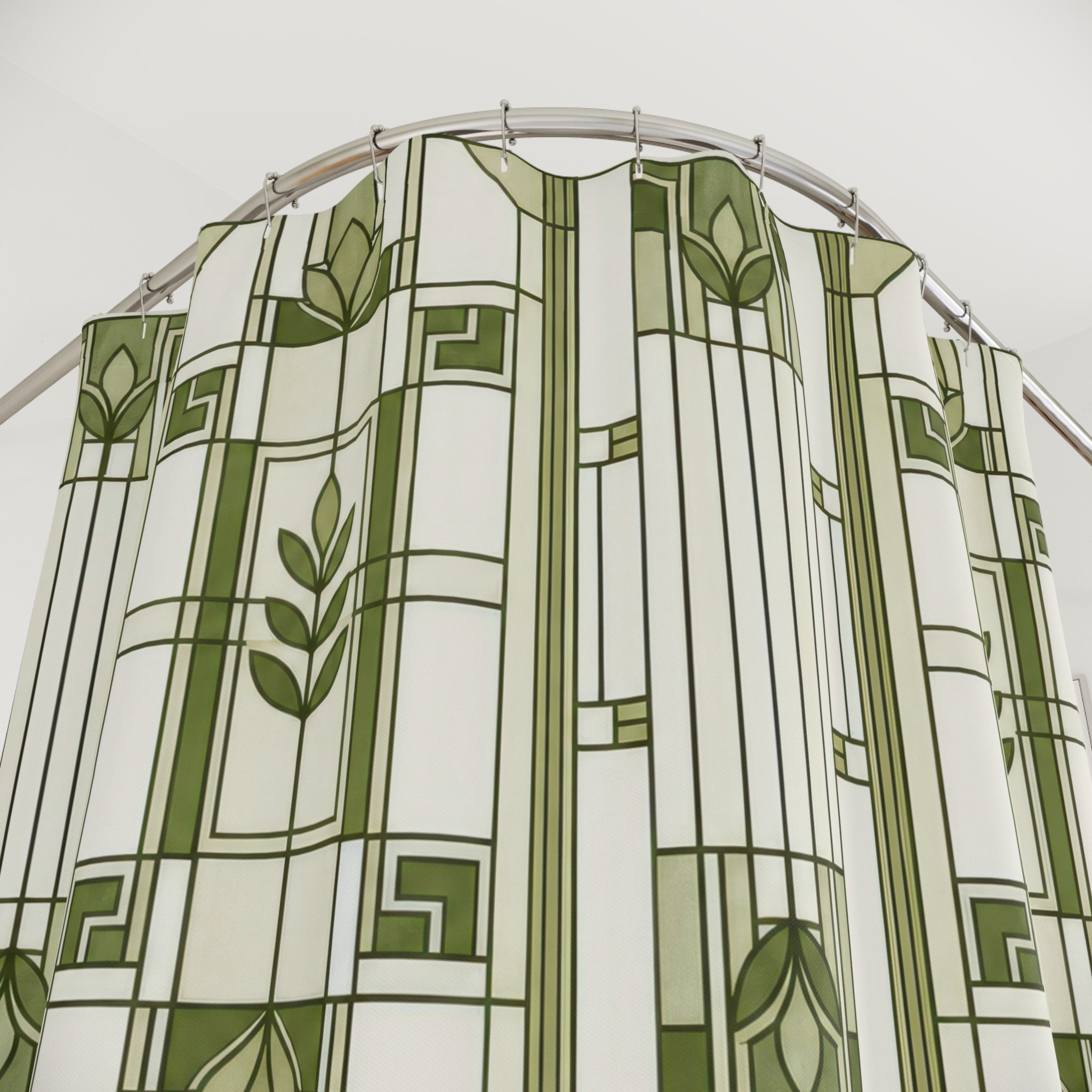 Green White Geometric Panel Shower Curtain