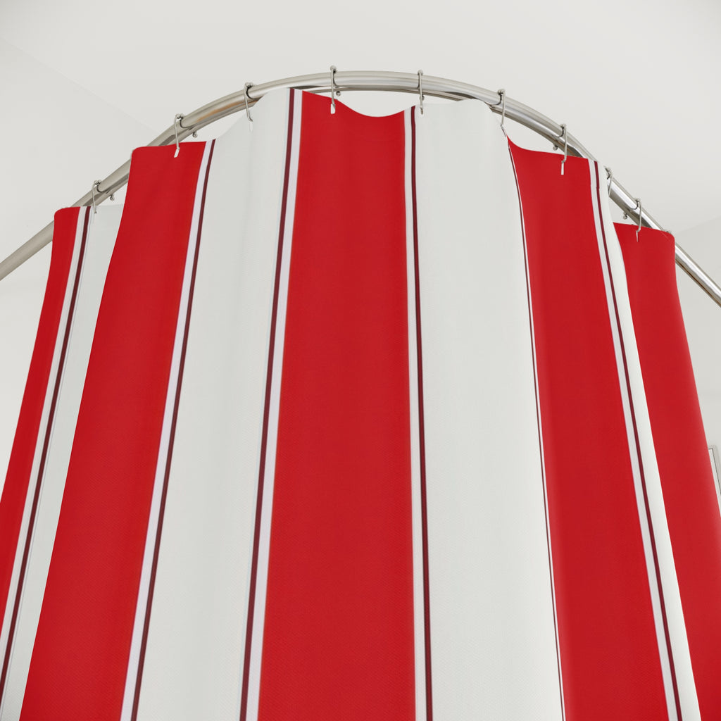 Crisp Red Awning Shower Curtain, Red Ivory Classic Bathroom Decor, Awning Stripe Bath Curtain, Guest Bath Decor, Small Bathroom Decor
