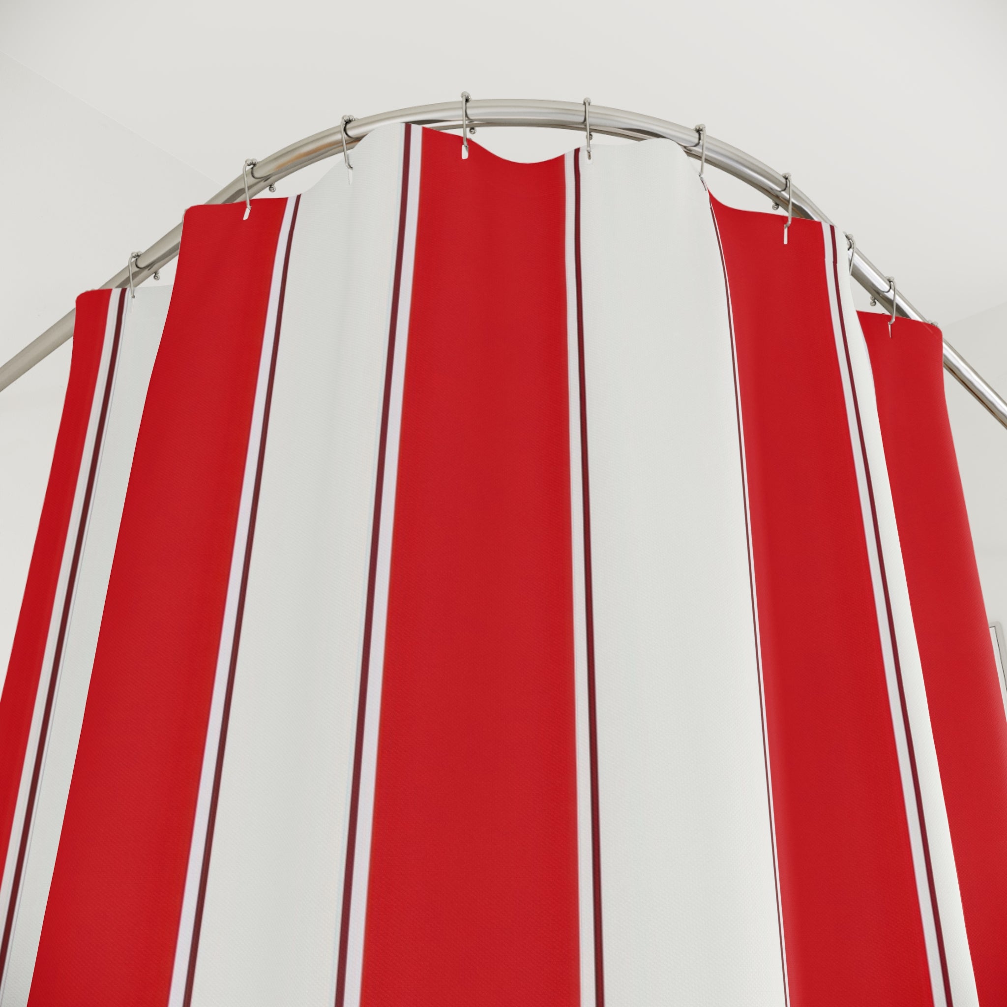Crisp Red Awning Shower Curtain, Red Ivory Classic Bathroom Decor, Awning Stripe Bath Curtain, Guest Bath Decor, Small Bathroom Decor