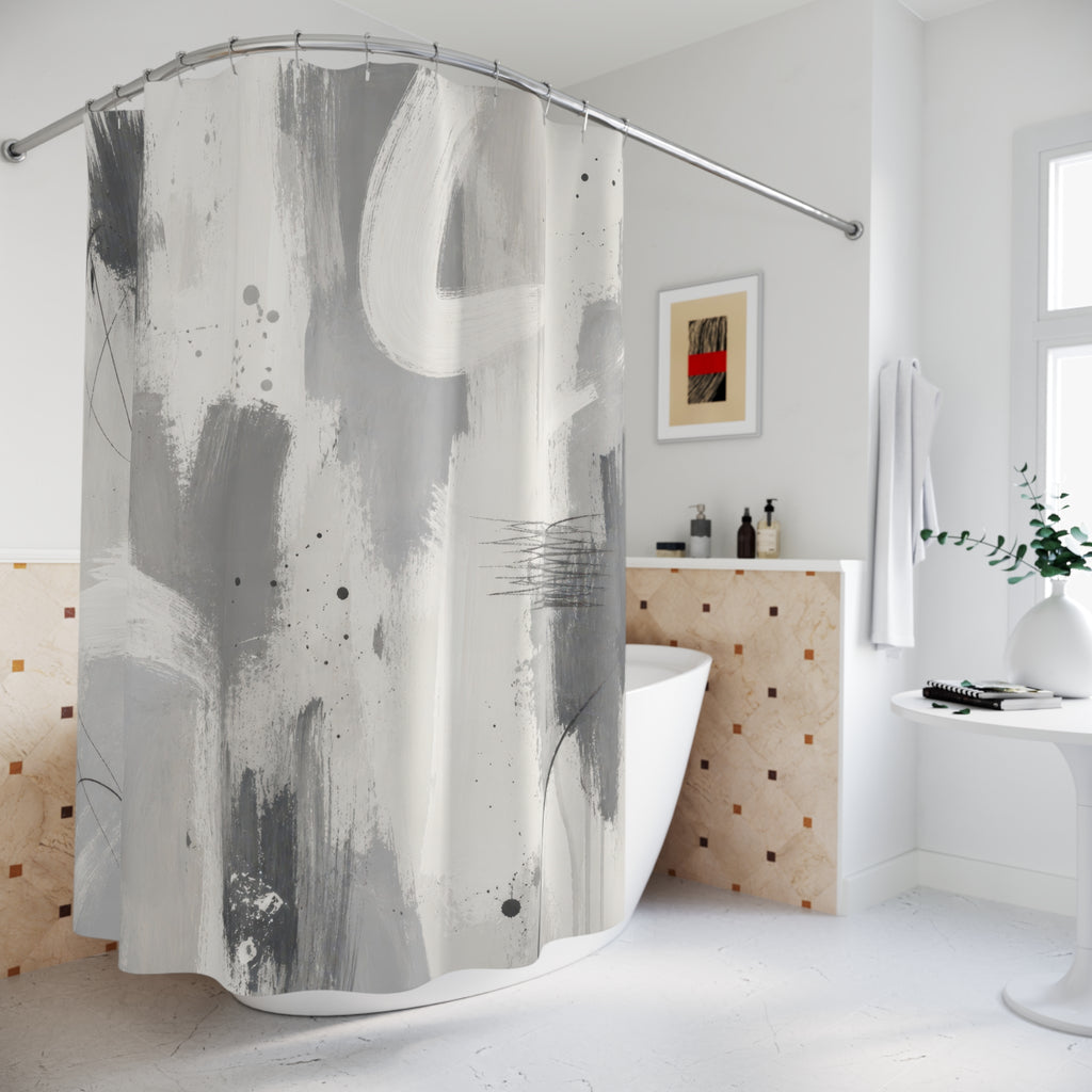 Grey Abstract Brushstroke Shower Curtain