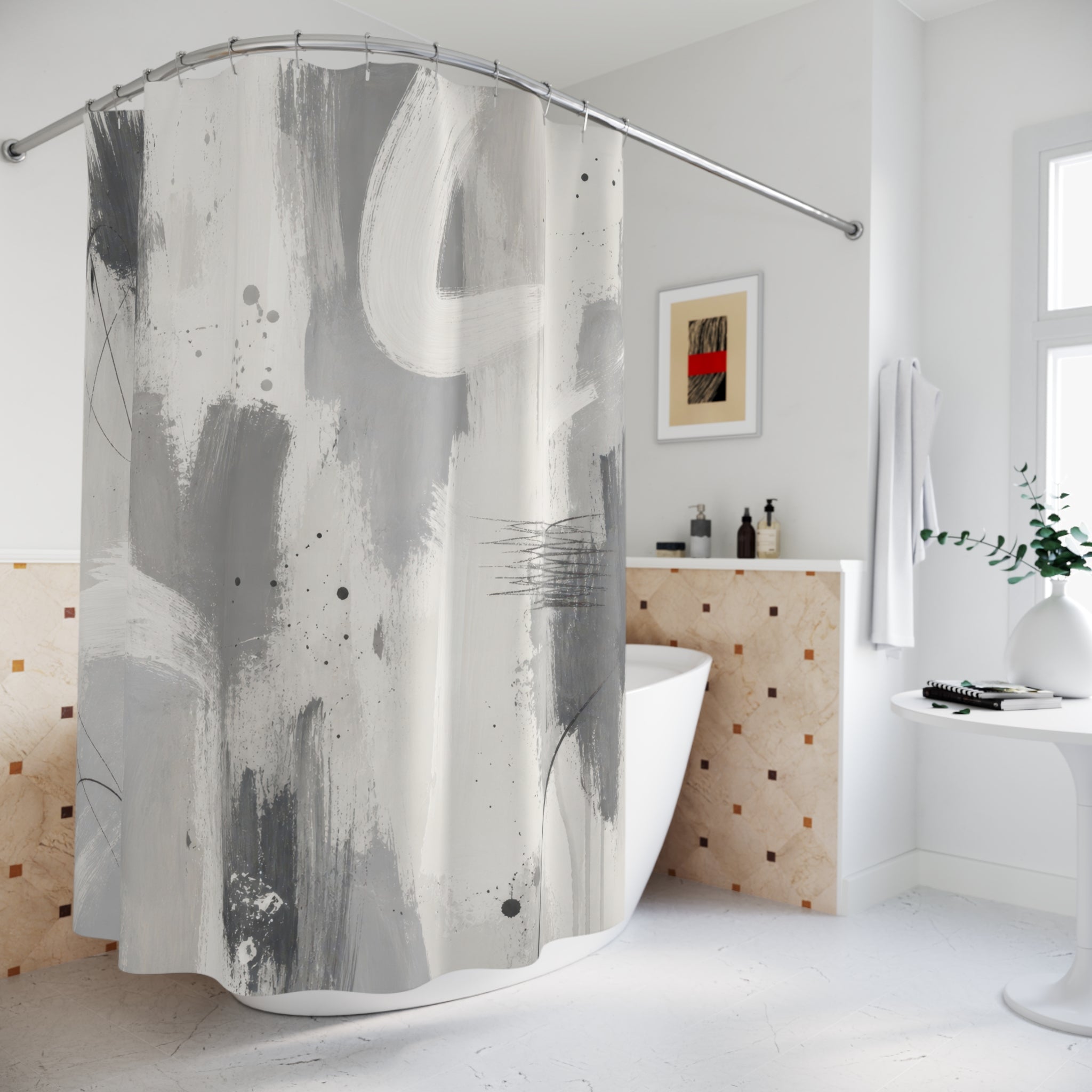 Grey Abstract Brushstroke Shower Curtain
