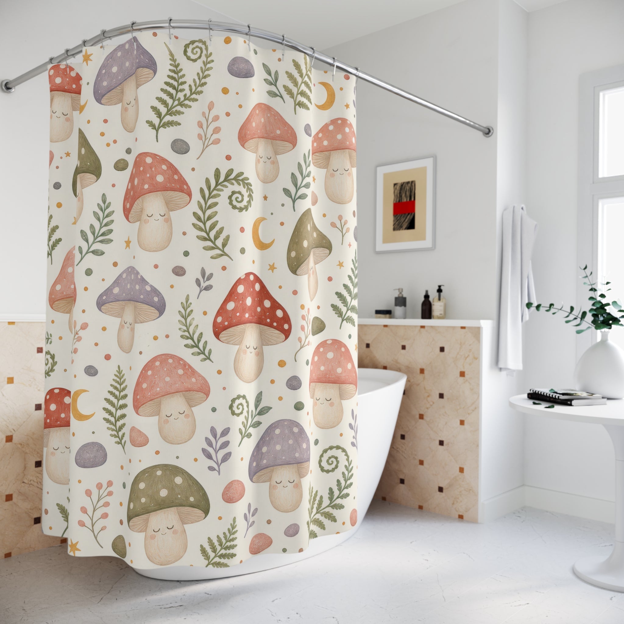 Cute Cottagecore Mushroom Shower Curtain