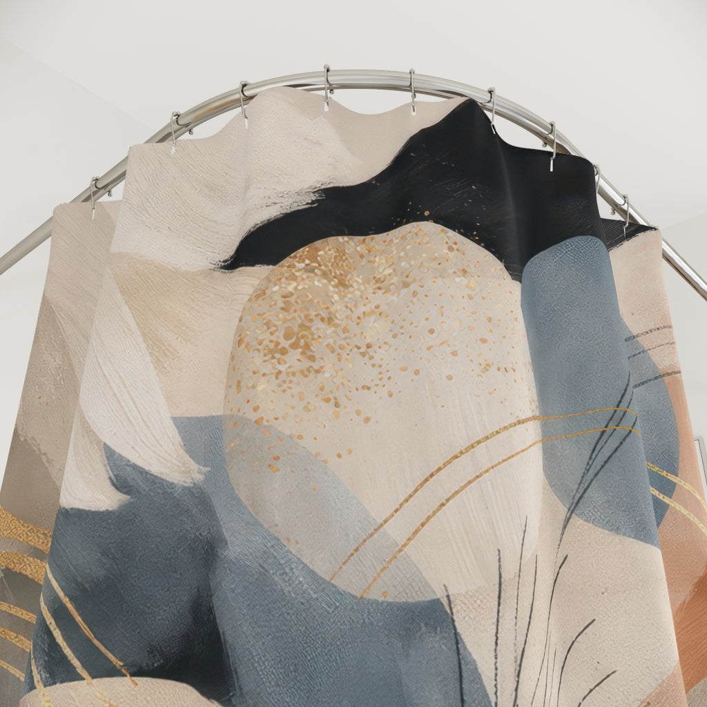 Abstract Painterly Shower Curtain – Beige Blue Black