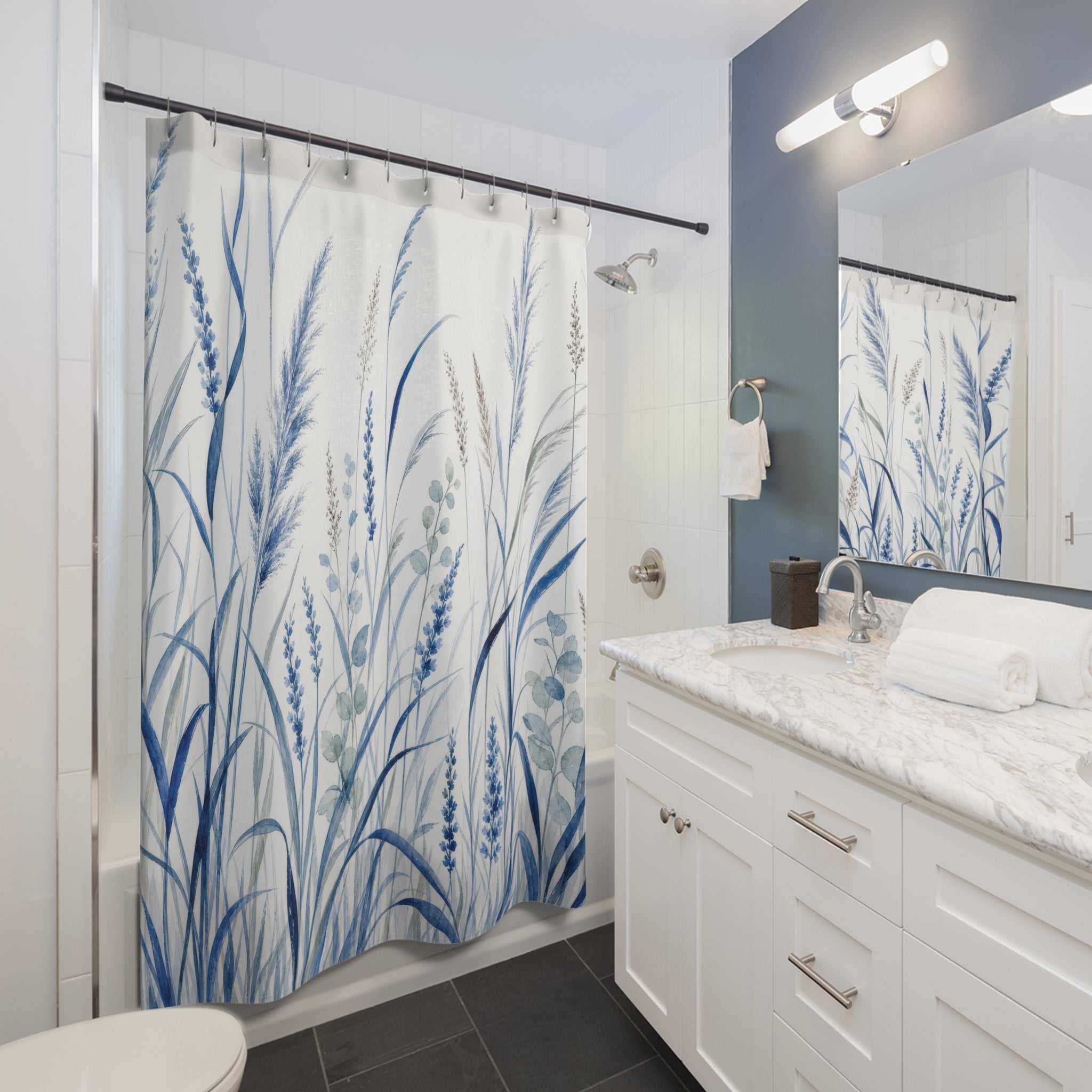 Blue Meadow Grass Shower Curtain