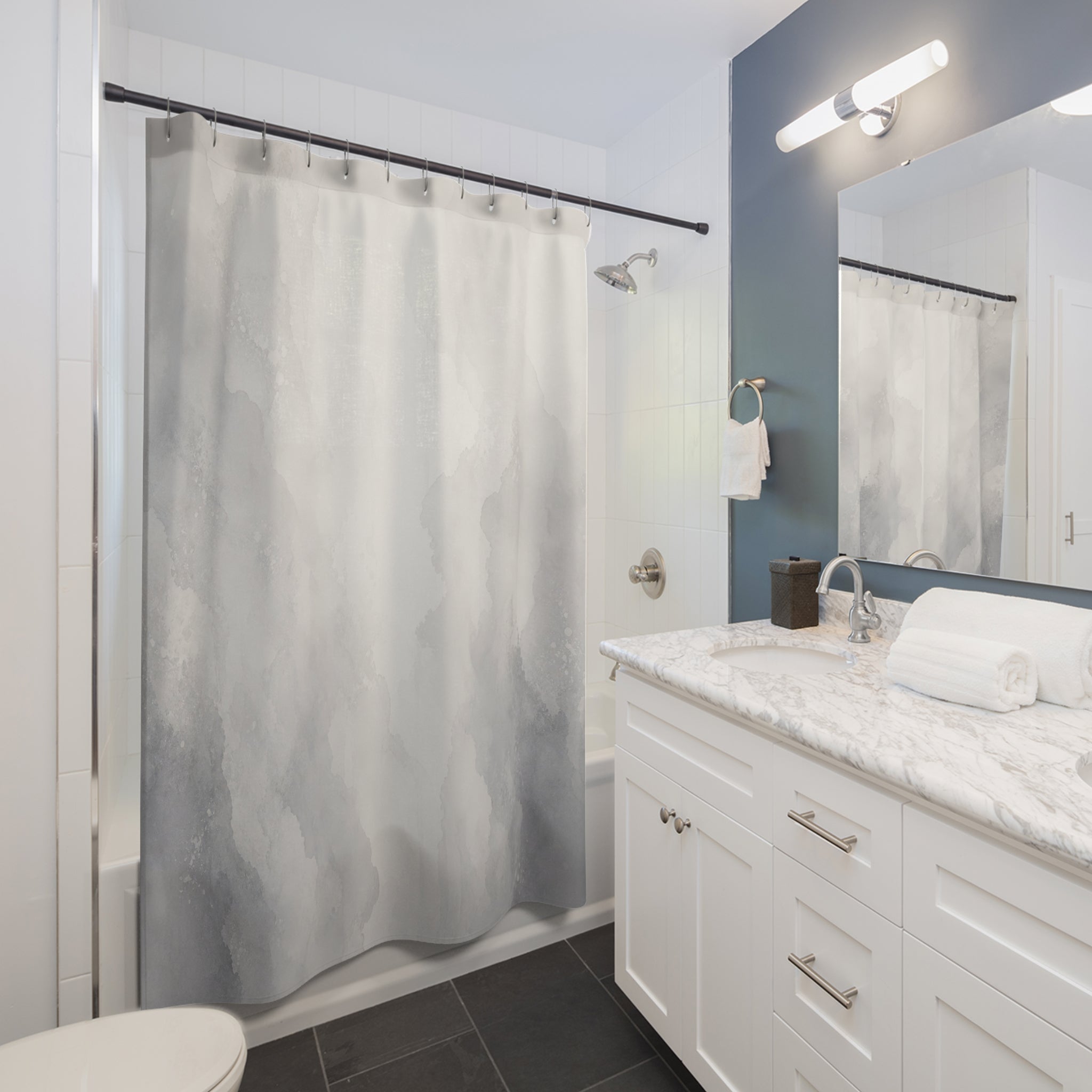 White Watercolor Stone Shower Curtain