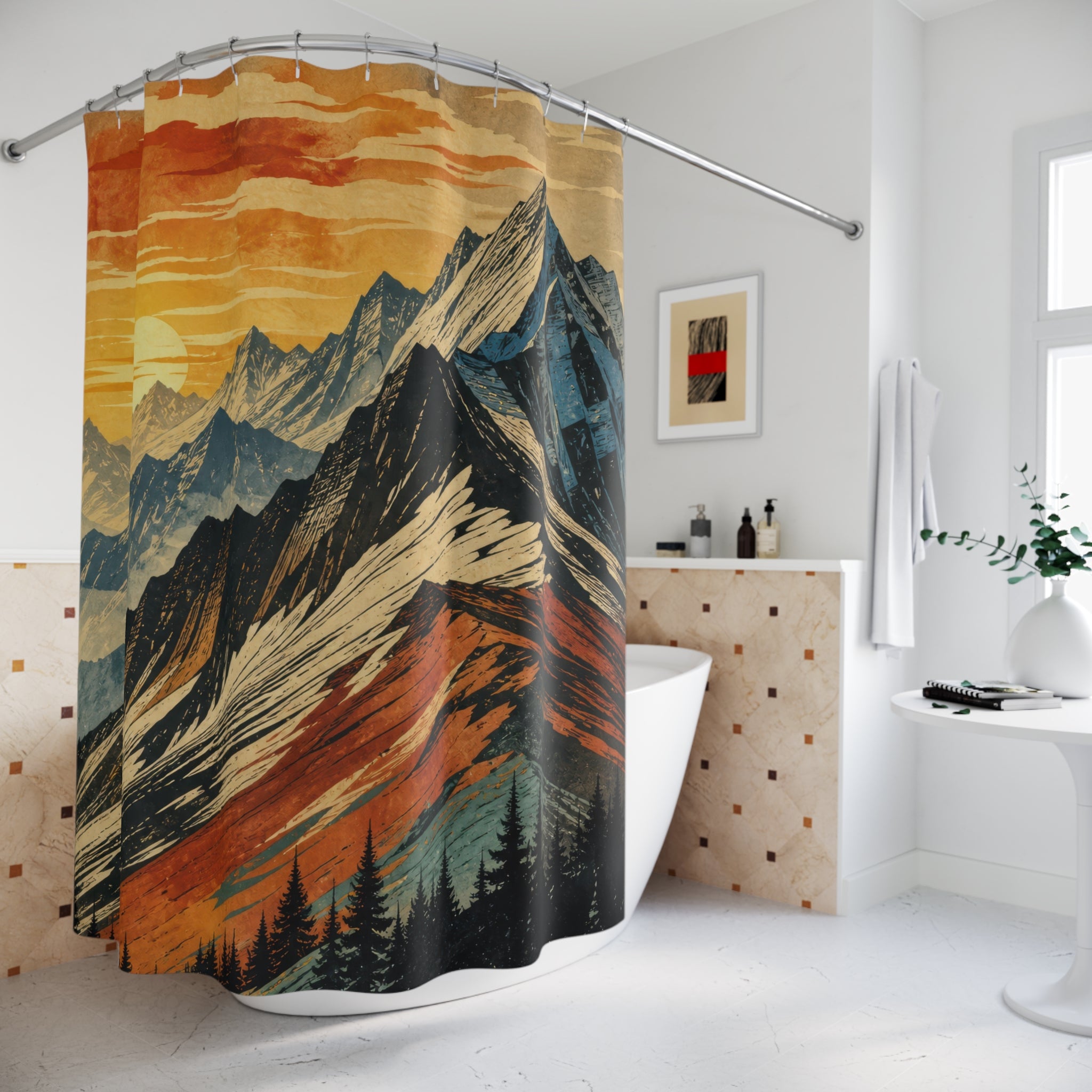 Black Ink Wash Alpine Ridge Shower Curtain