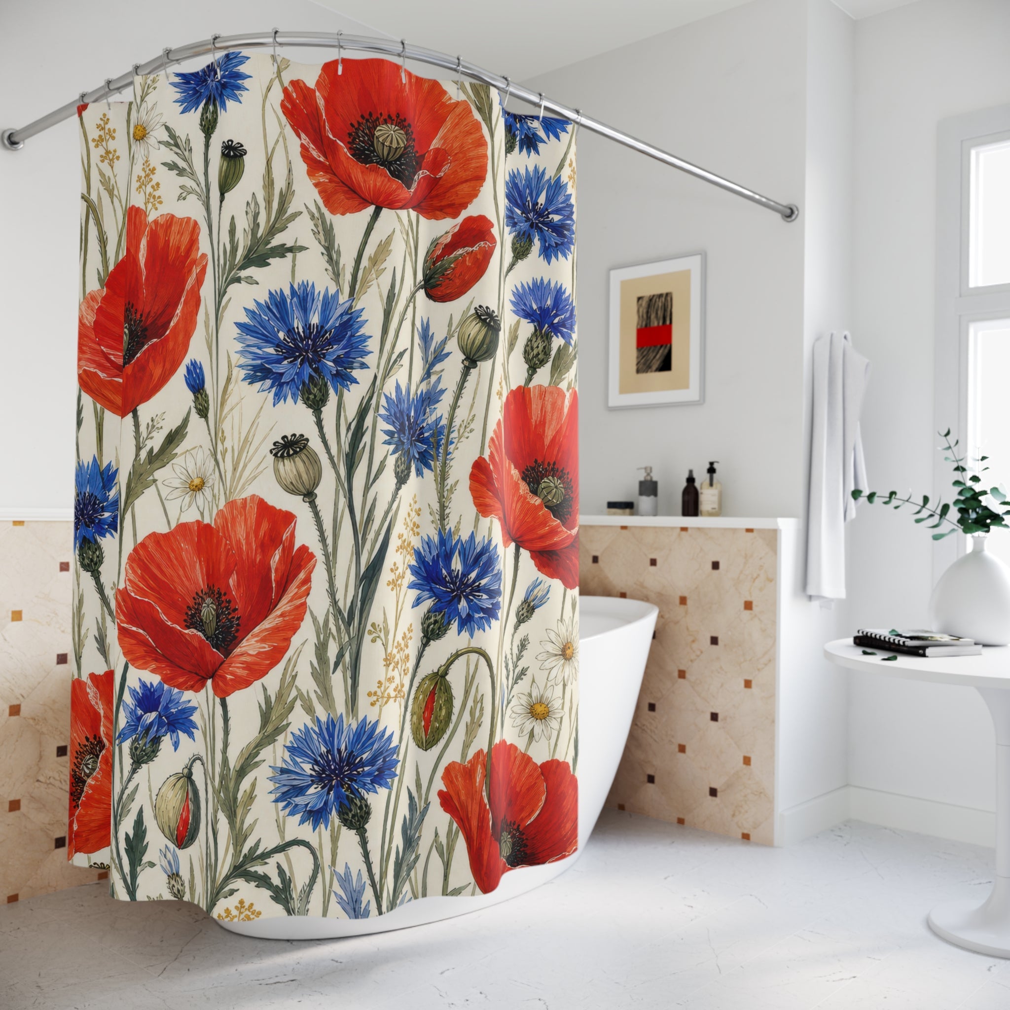 Red Orange Wildflower Meadow Shower Curtain