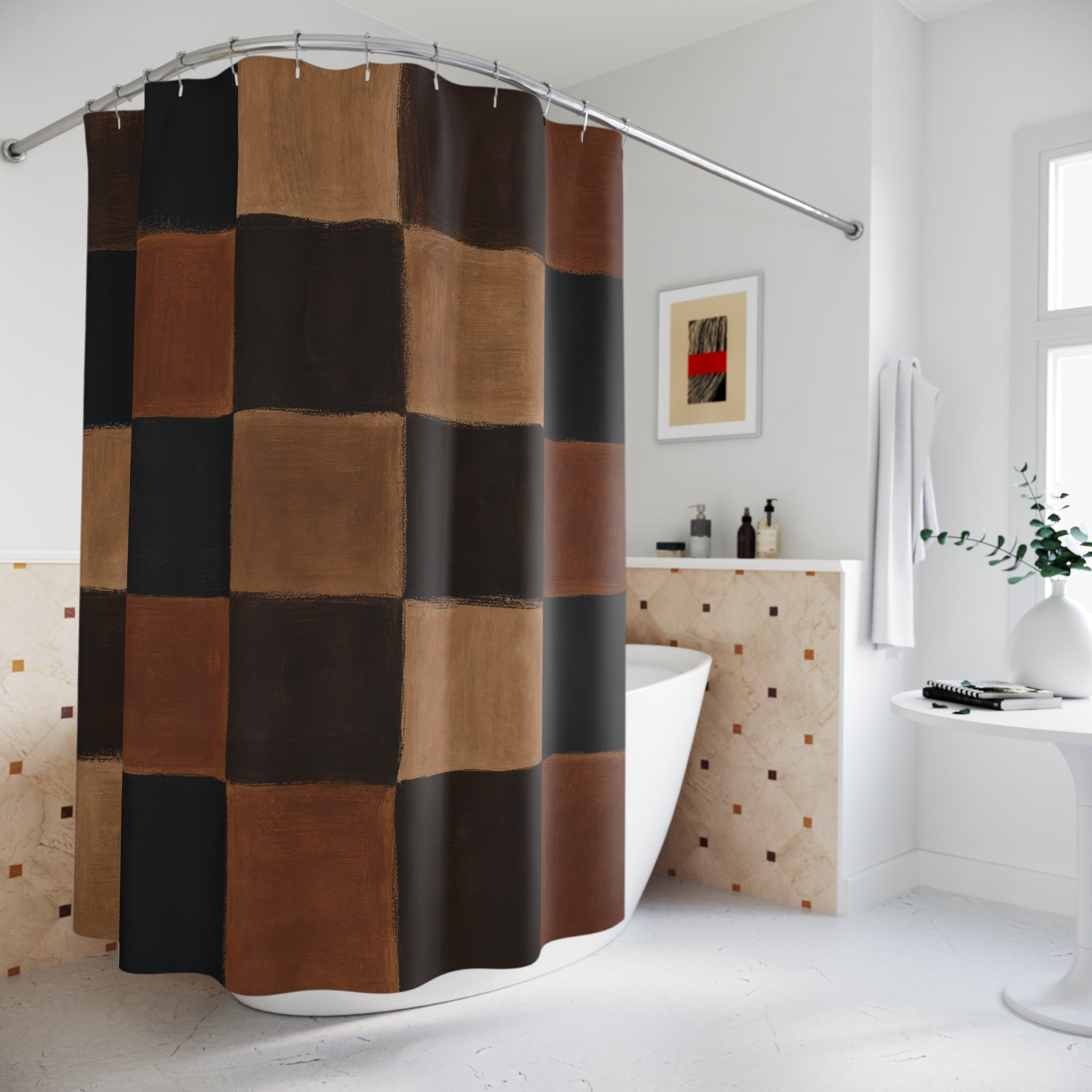 Black Brown Checkerboard Shower Curtain