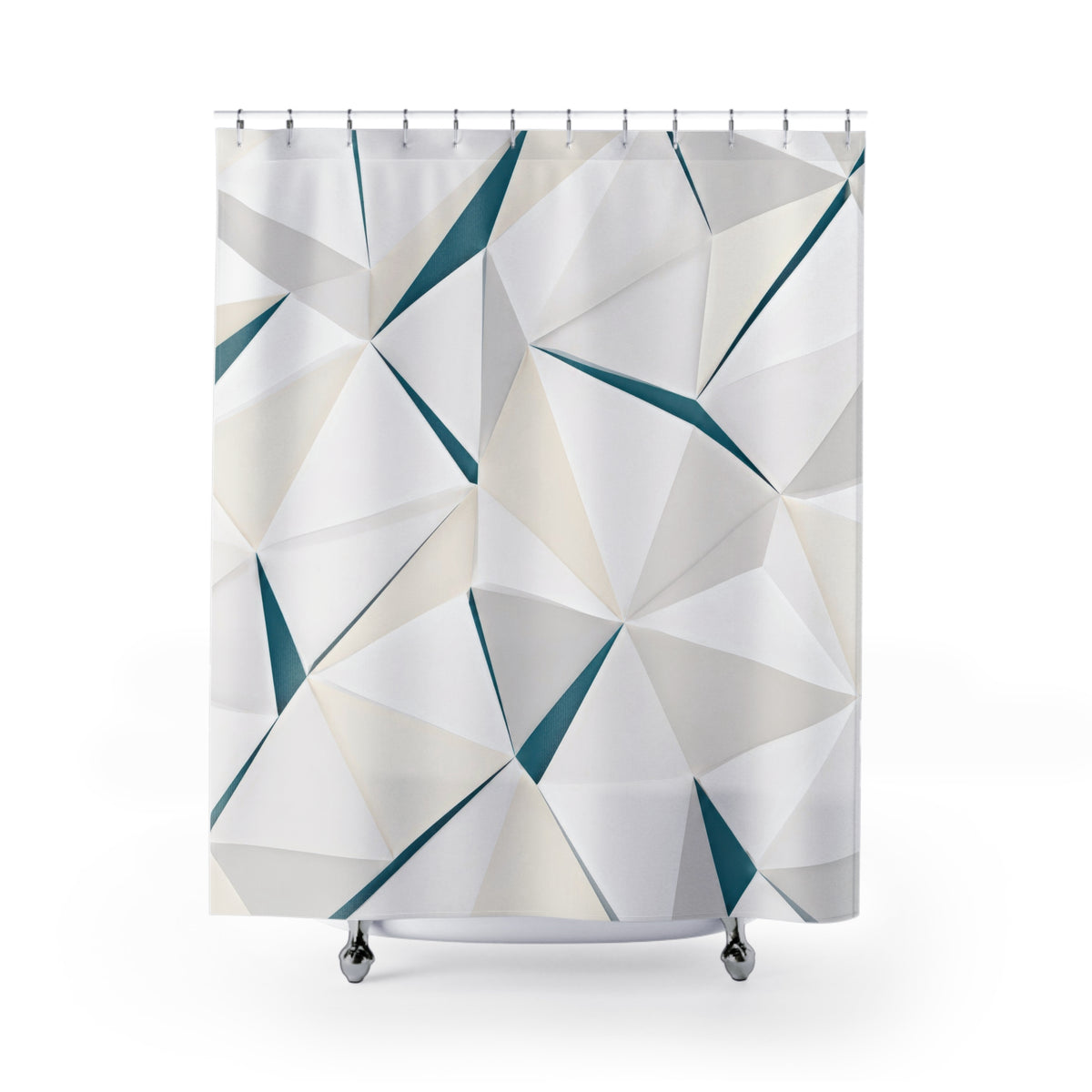 Teal Prism White Geometric Shower Curtain