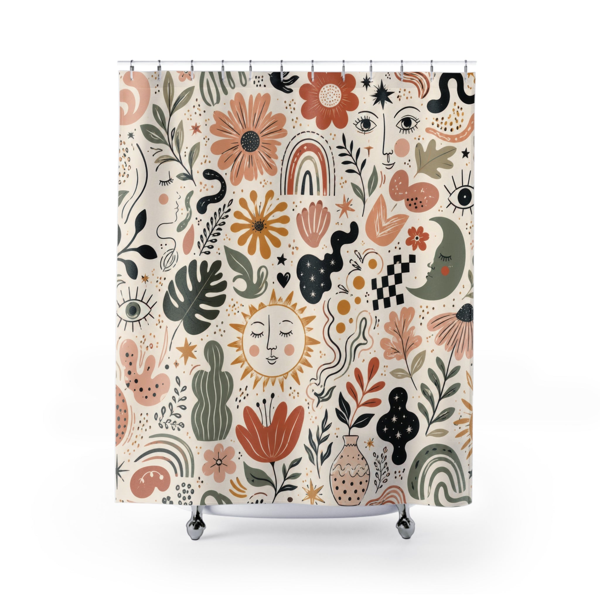 Boho Doodle Shower Curtain: Hand Drawn Floral
