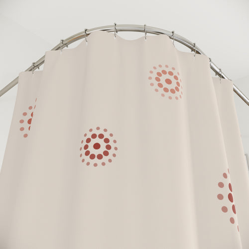Beige and Coral Floral Dot Shower Curtain