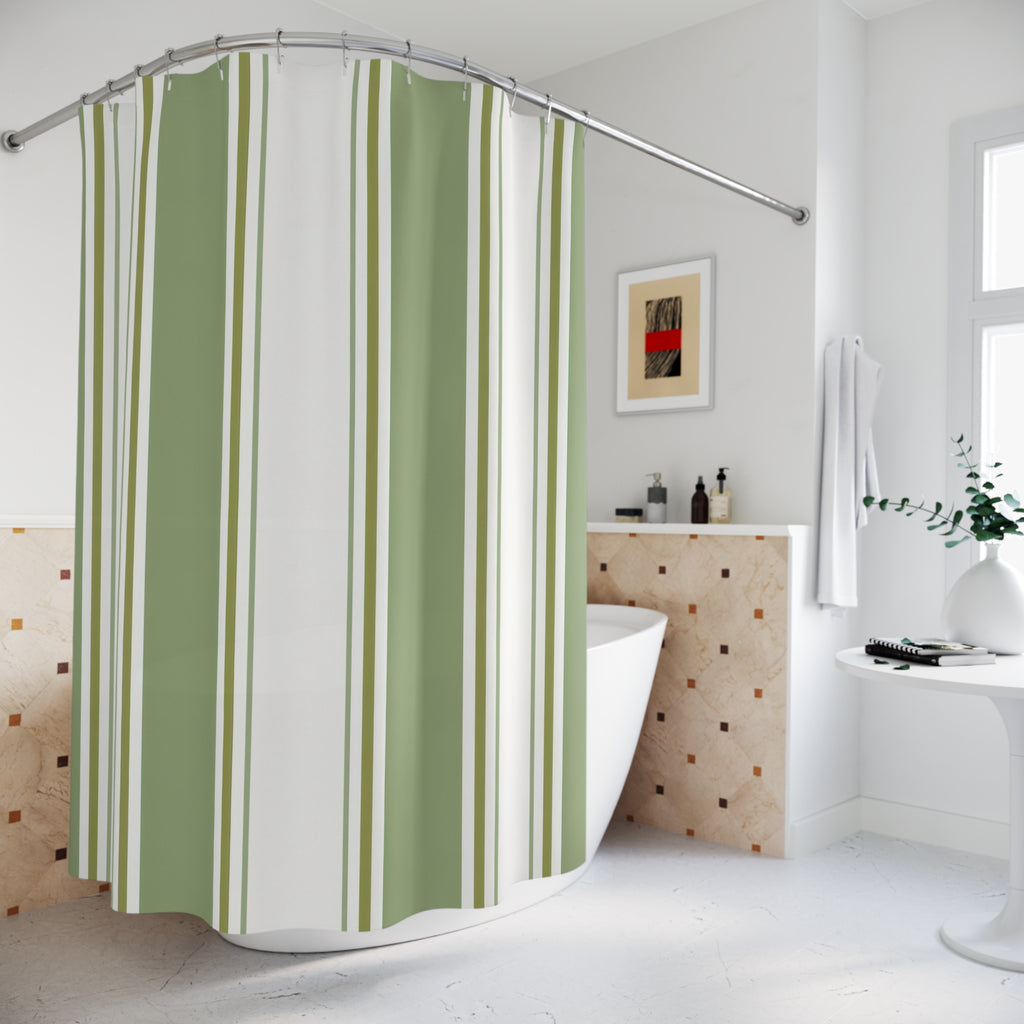 Sage Green White Panel Stripe Shower Curtain