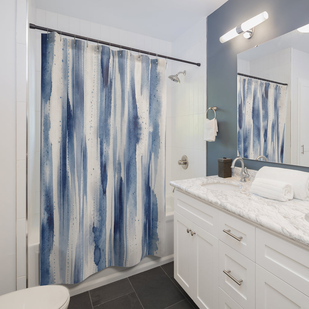 Blue Painterly Stripe Shower Curtain