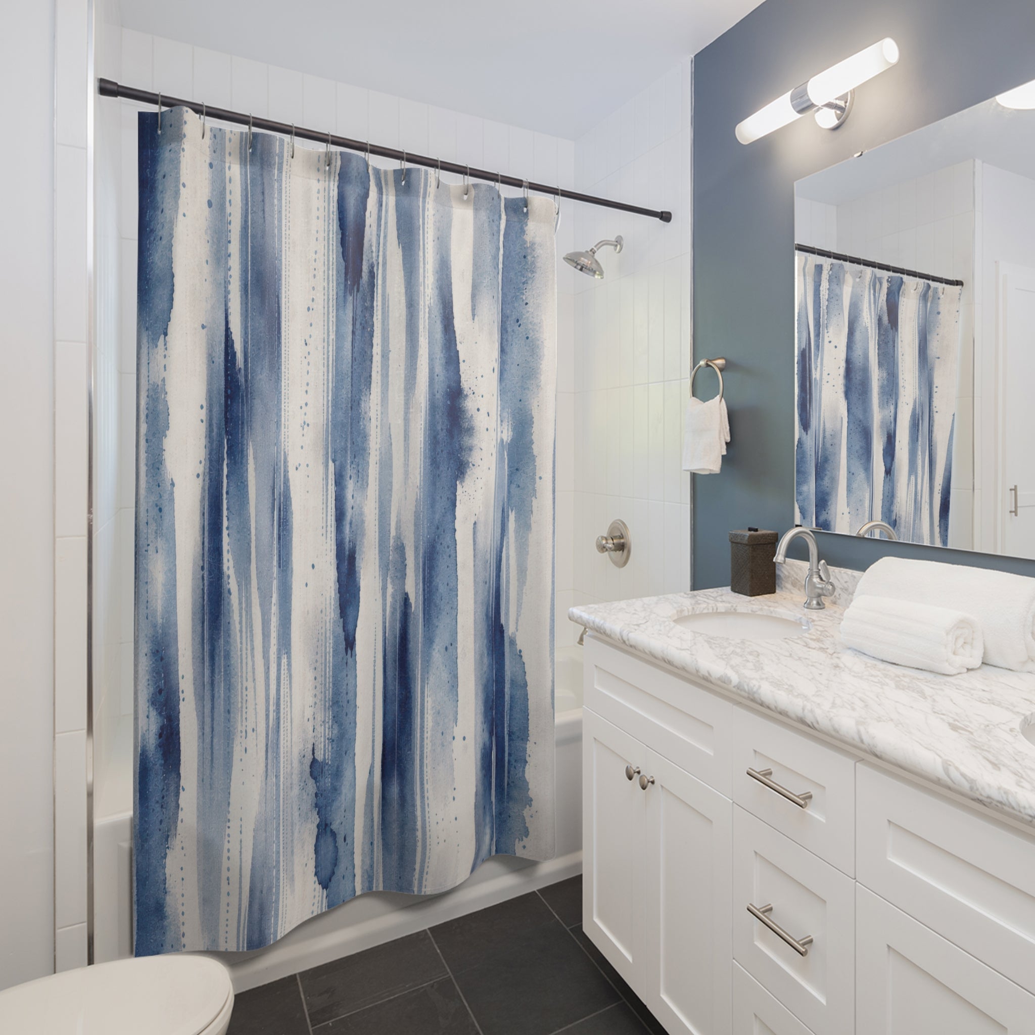 Blue Painterly Stripe Shower Curtain