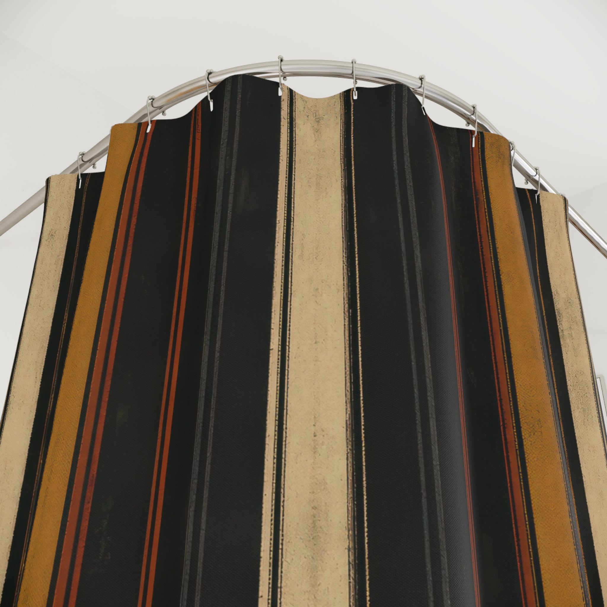 Charcoal Tan Gold Vertical Stripe Shower Curtain