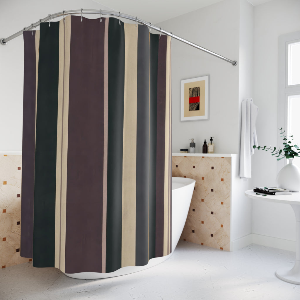Dark Green Plum Vertical Stripe Shower Curtain