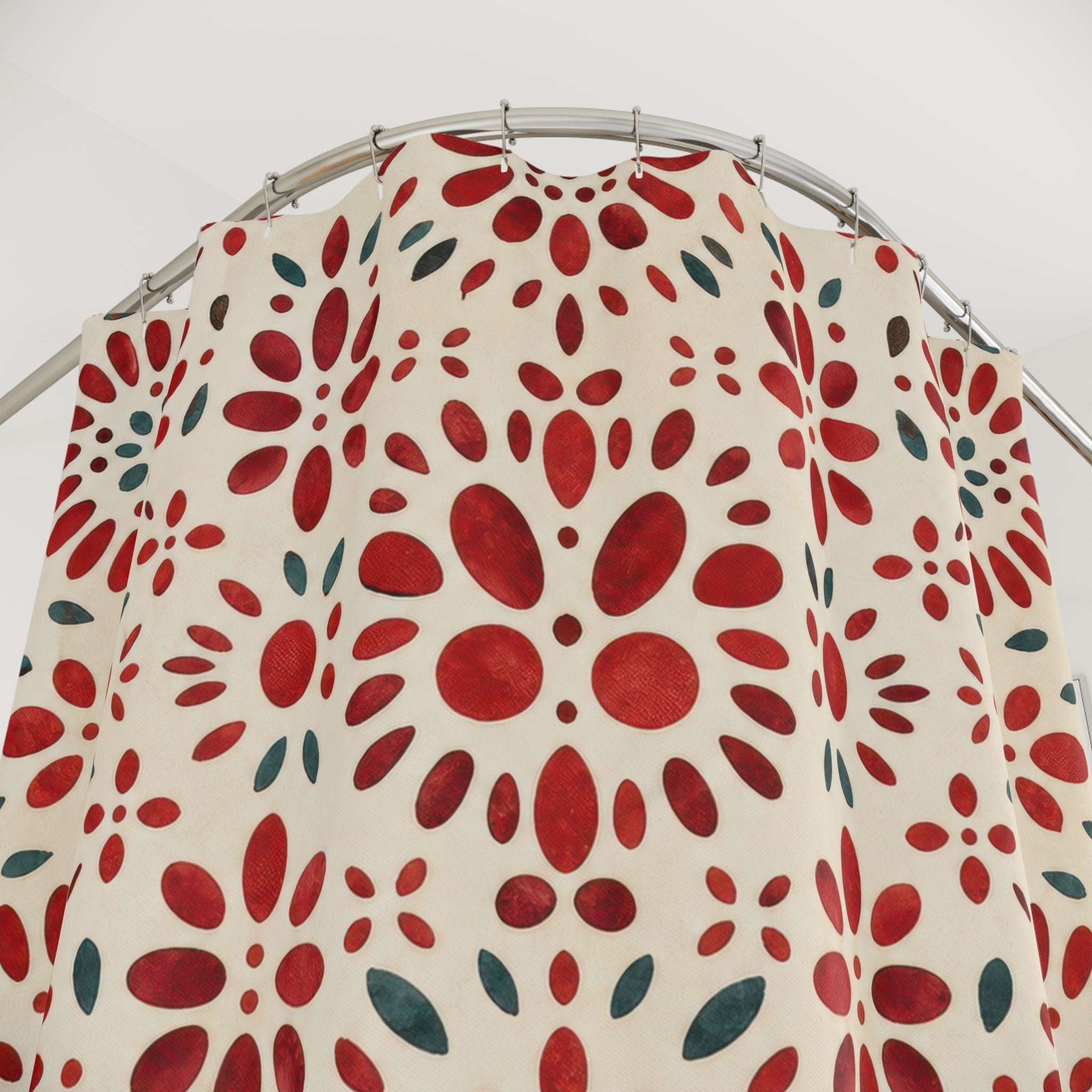 Green Medallion Red Floral Shower Curtain