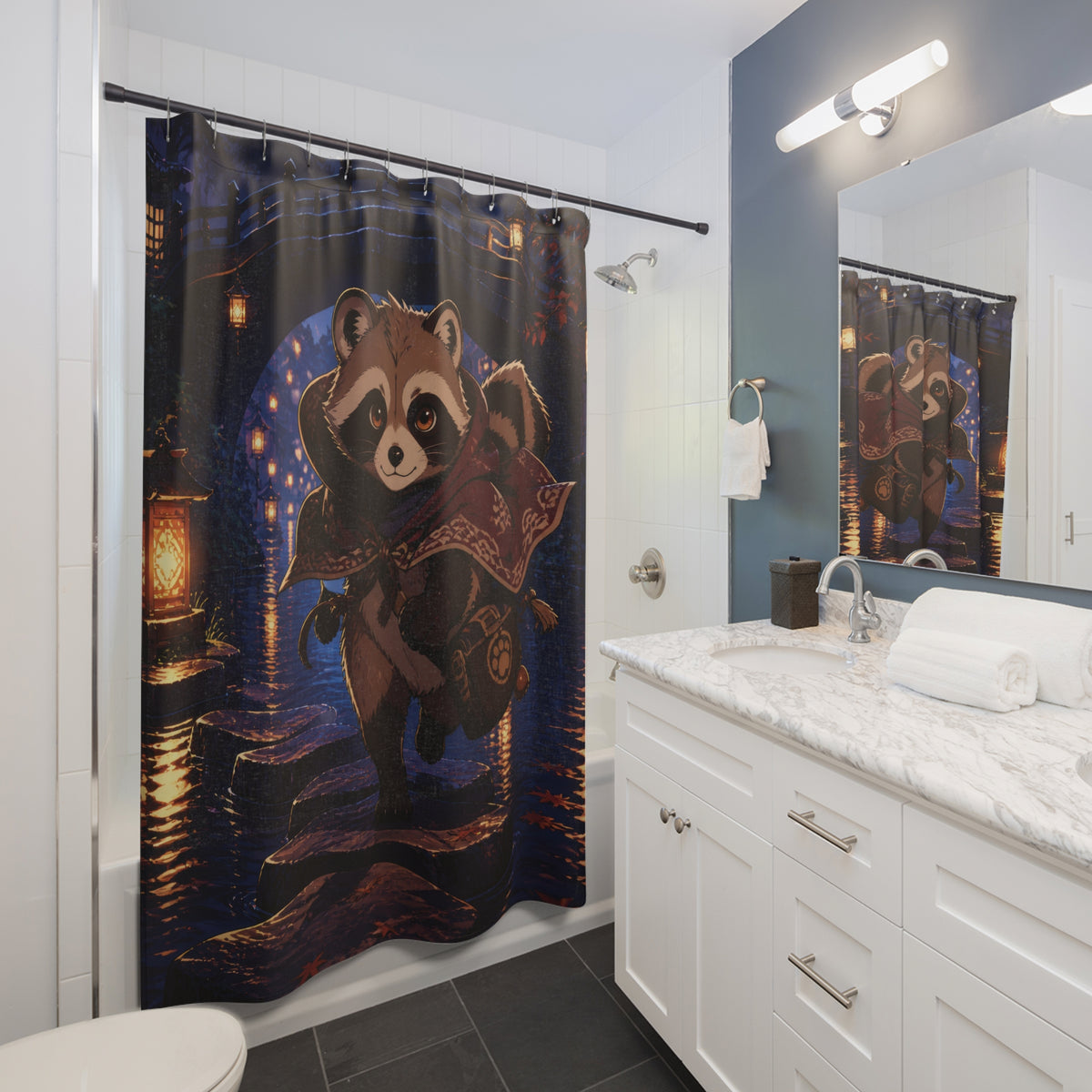 Anime Tanuki Lantern Courier Shower Curtain