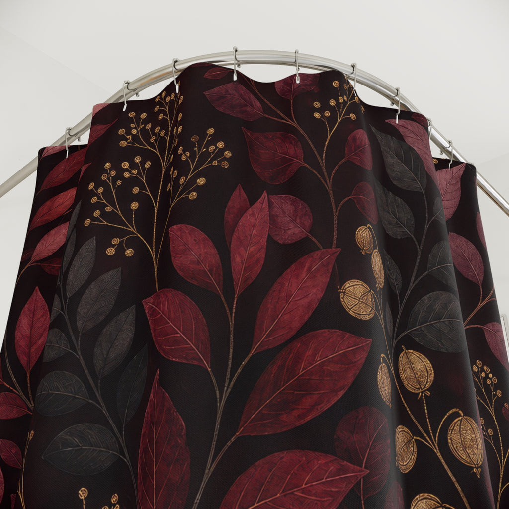 Burgundy Botanical Dark Floral Shower Curtain