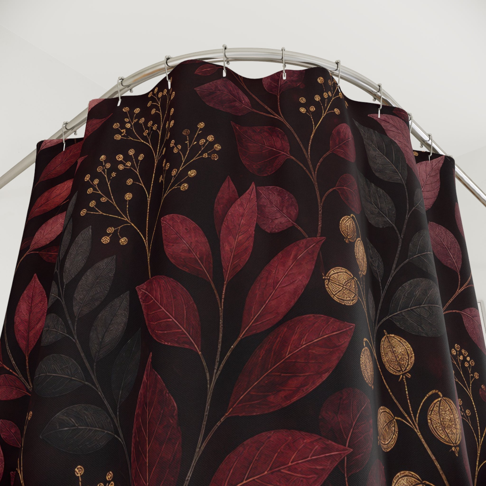 Burgundy Botanical Dark Floral Shower Curtain