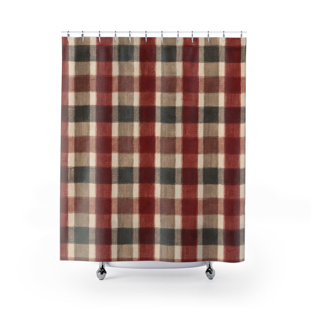 Red Black Buffalo Plaid Shower Curtain