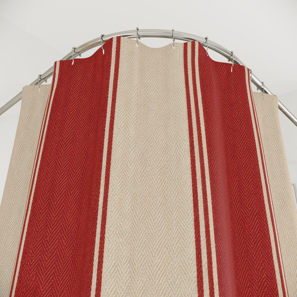 Red and White Striped Shower Curtain: Herringbone Woven Stripe