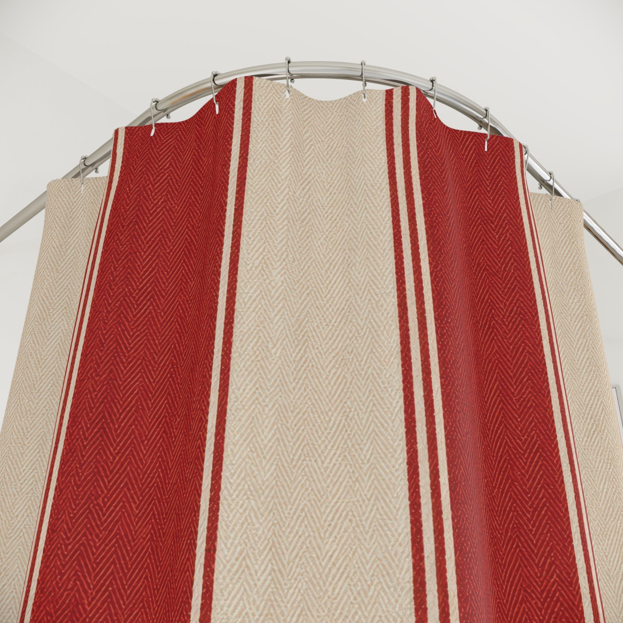 Red and White Striped Shower Curtain: Herringbone Woven Stripe