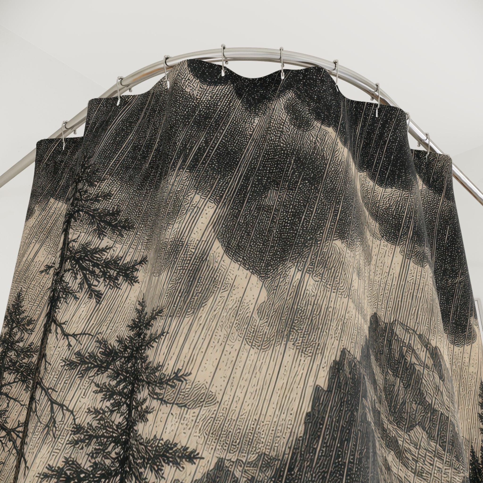Black White Mountain Engraving Print Shower Curtain