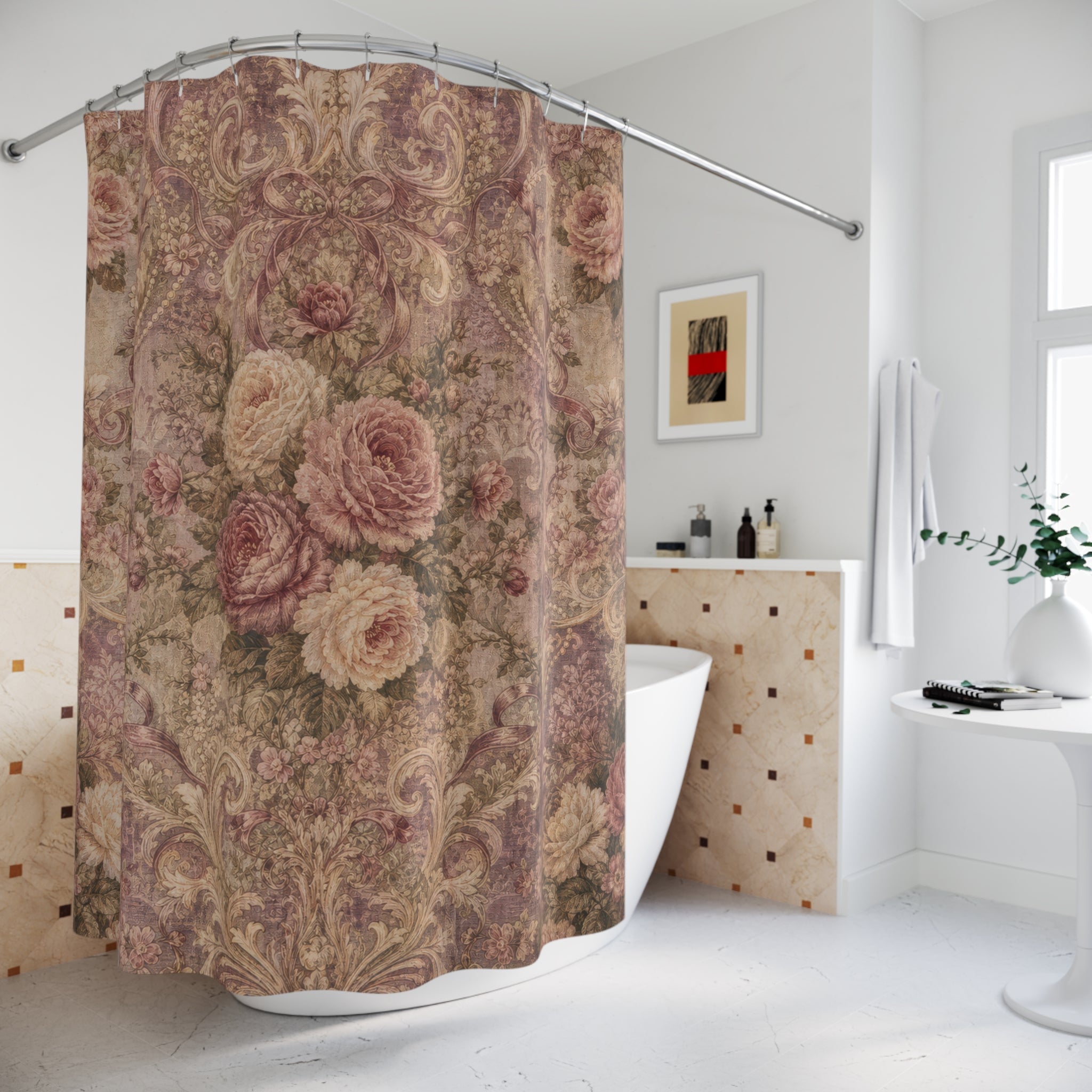 Rose Damask Shower Curtain