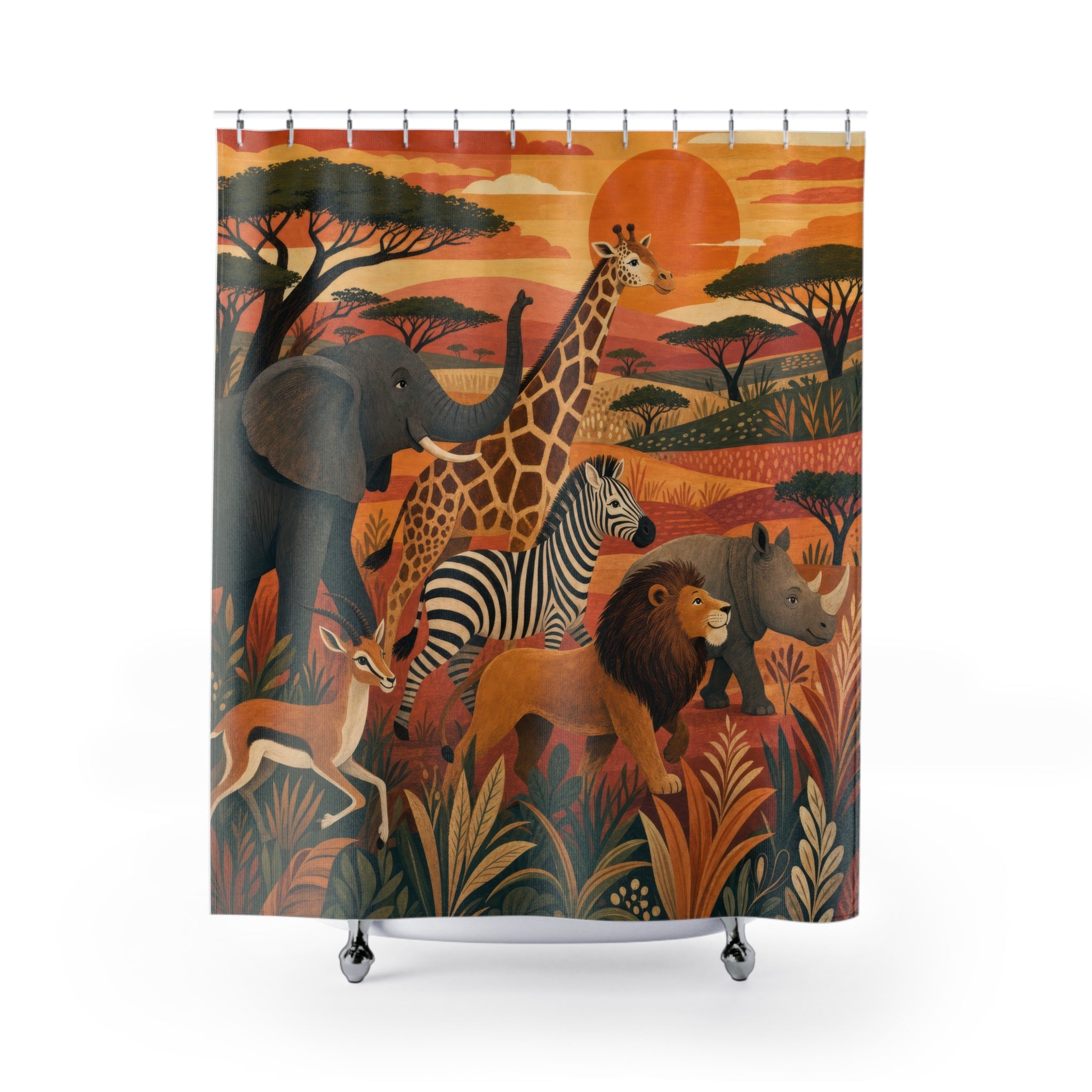 Warm Safari Animal Parade Kids Shower Curtain