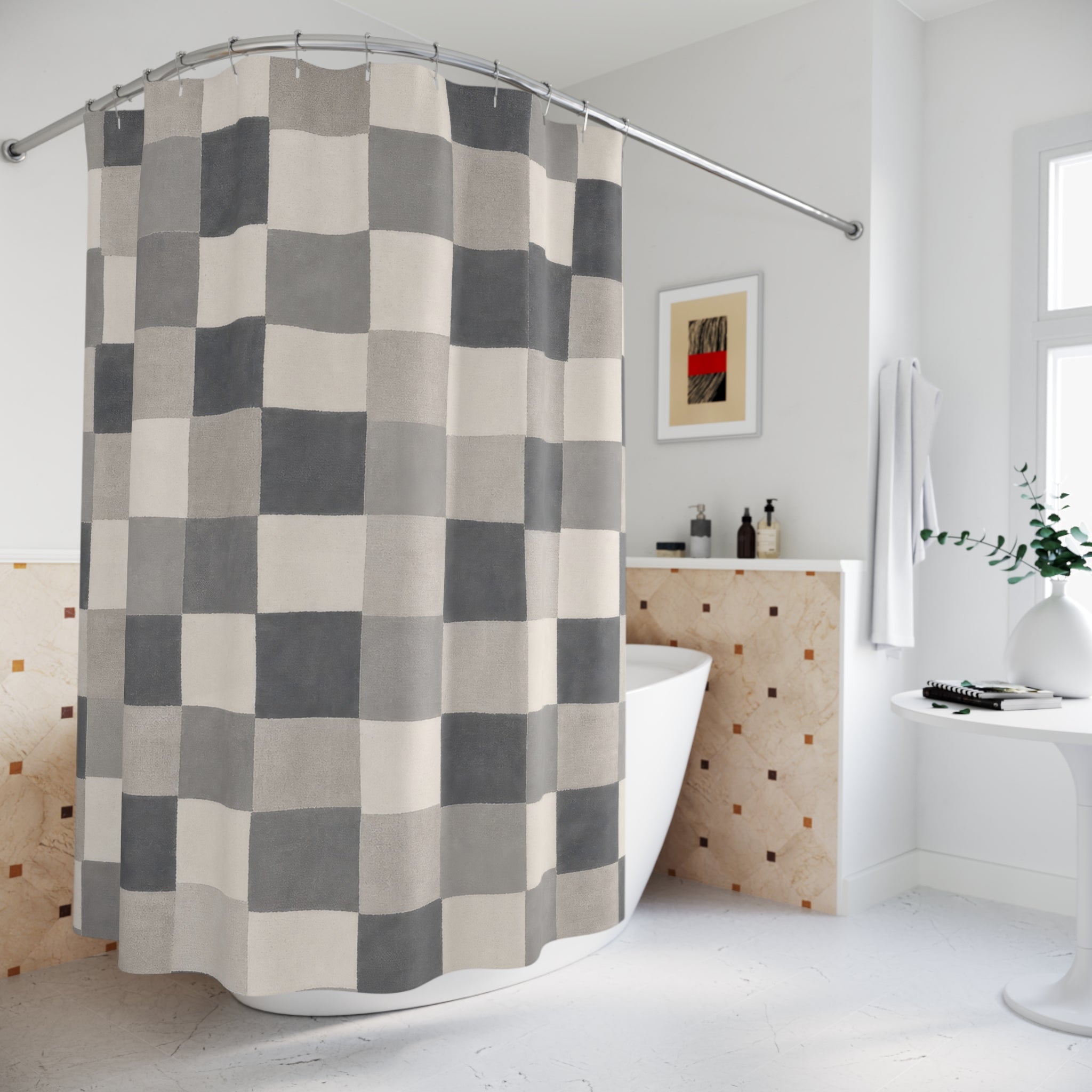 Soft Checkerboard Shower Curtain
