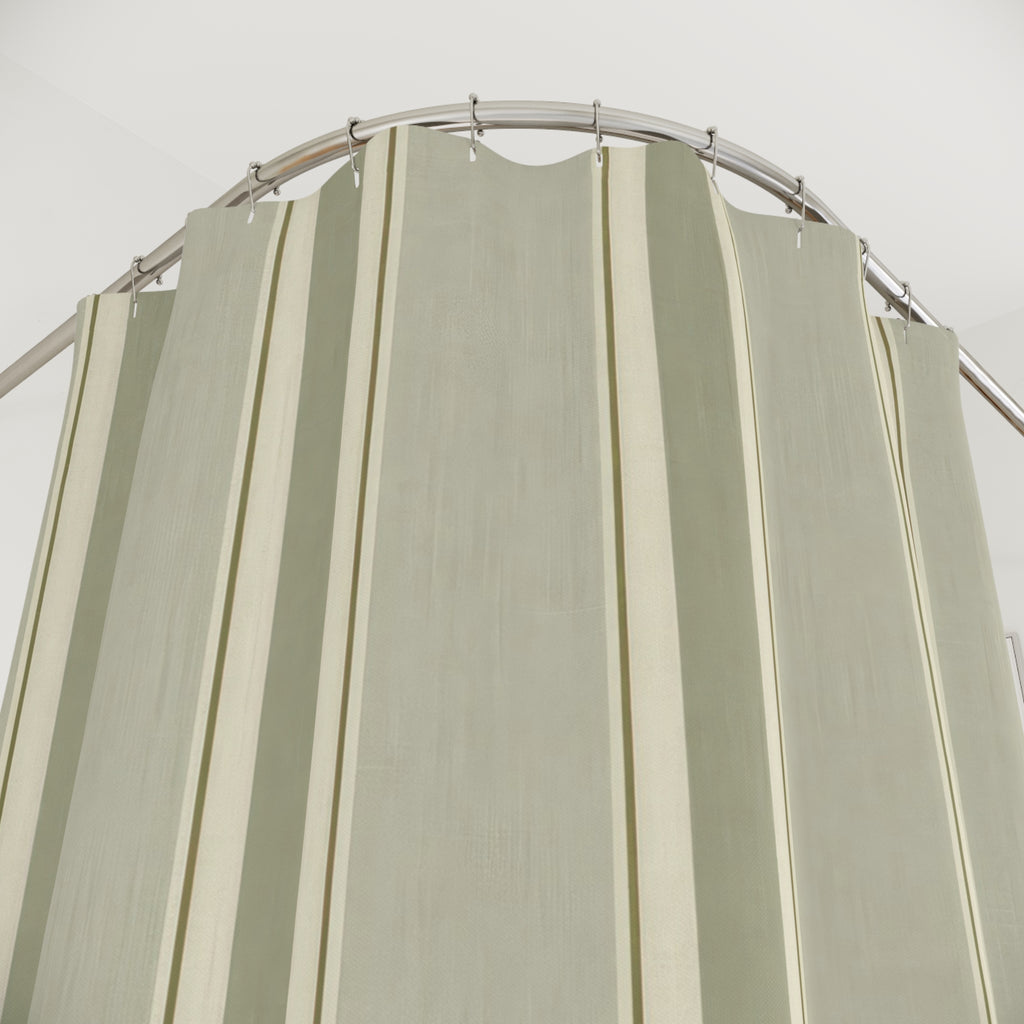 Muted Sage Green White Stripe Shower Curtain