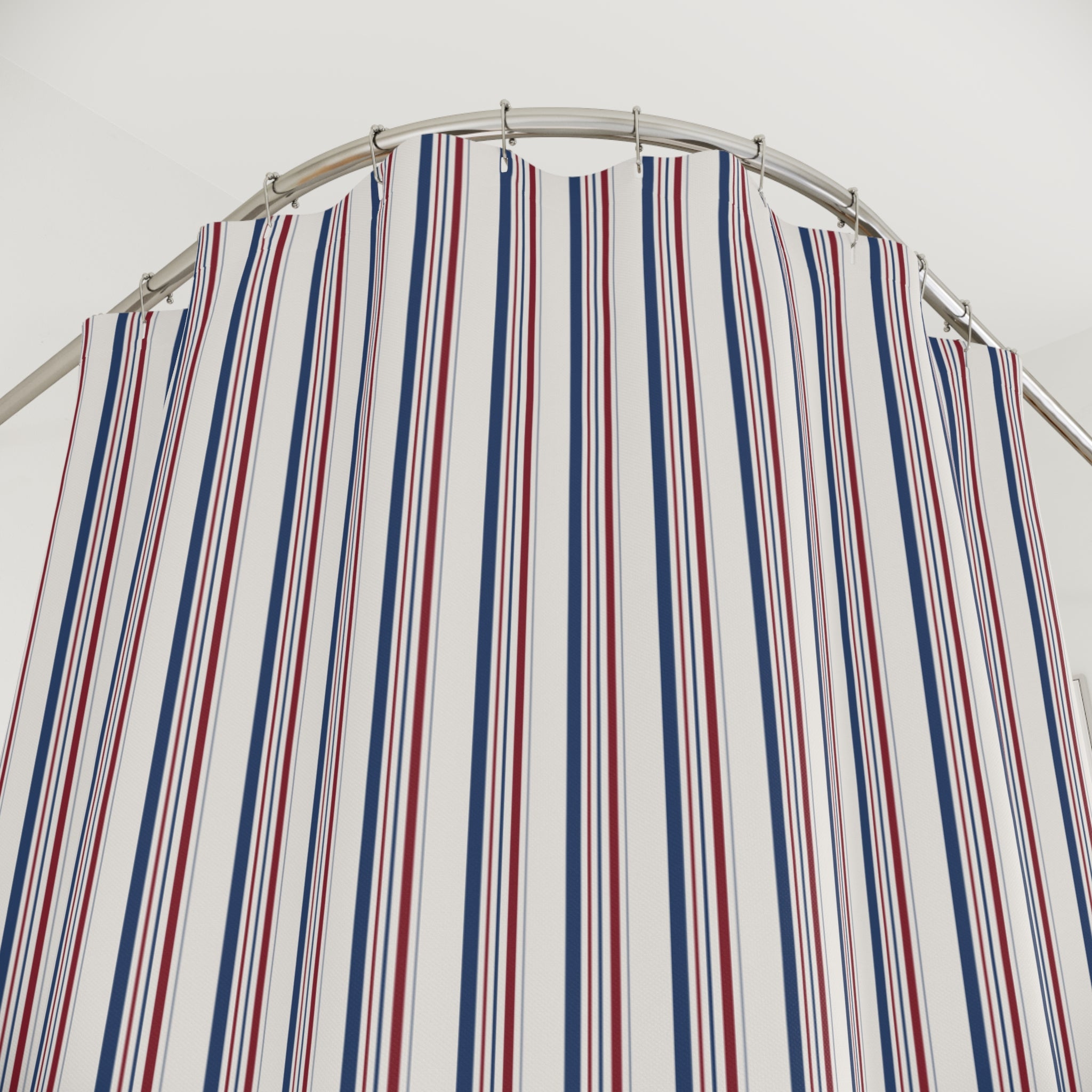 French Country Stripe Shower Curtain – Blue and Red
