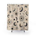 Black White Boho Celestial Moon Tile Line Shower Curtain