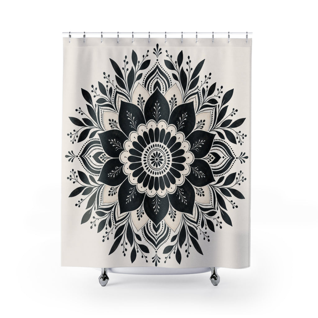 White Floral Medallion Shower Curtain